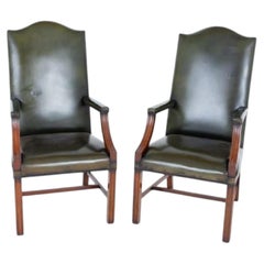 Pair Gainsborough Chairs Leather Georgian Revival 1900