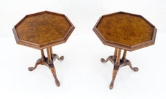 Pair Gallery Burl Wood Top Tripod Bases Side End Occasional Lamp Tables Stands