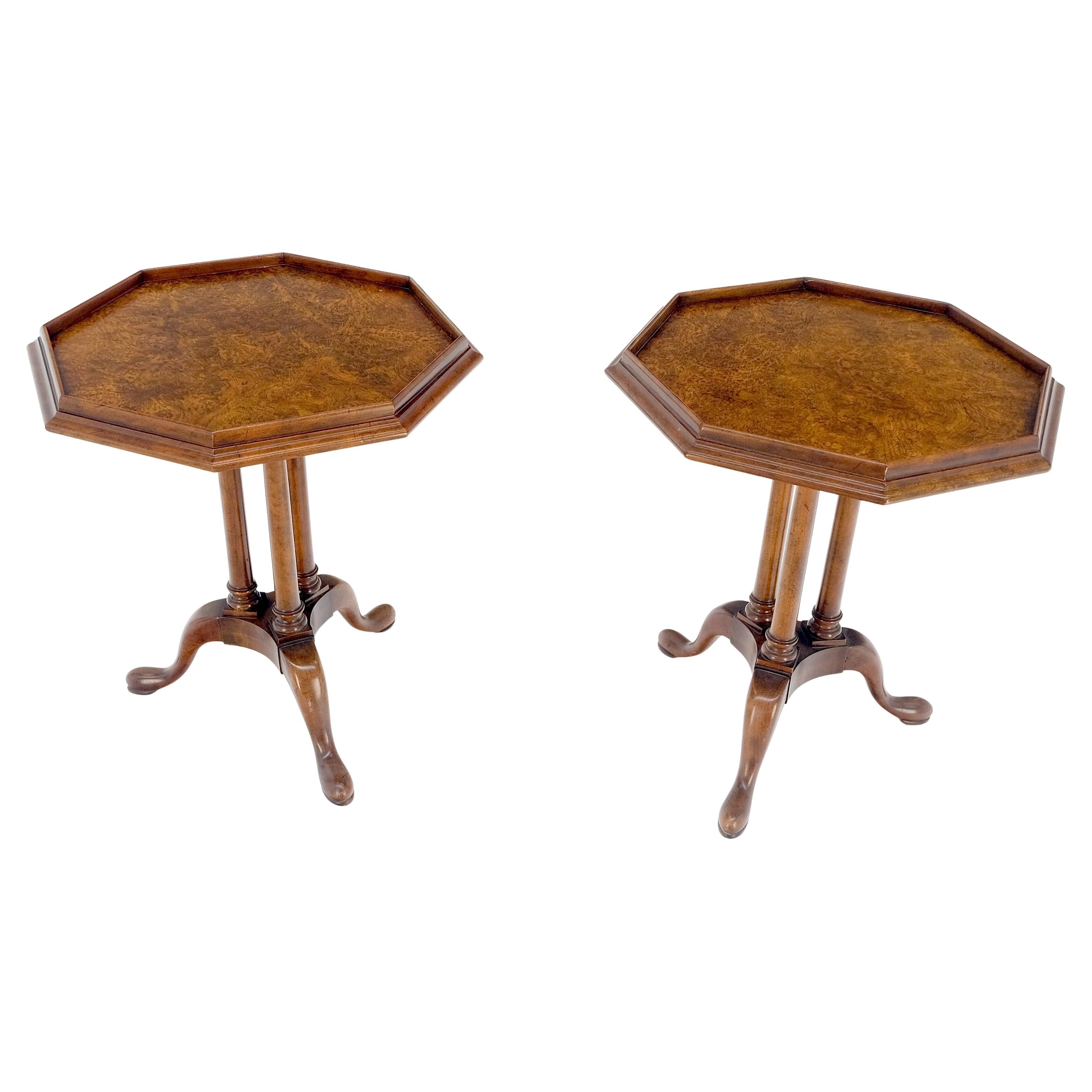 Pair Gallery Burl Wood Top Tripod Bases Side End Occasional Lamp Tables Stands