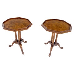 Pair Gallery Burl Wood Top Tripod Bases Side End Occasional Lamp Tables Stands