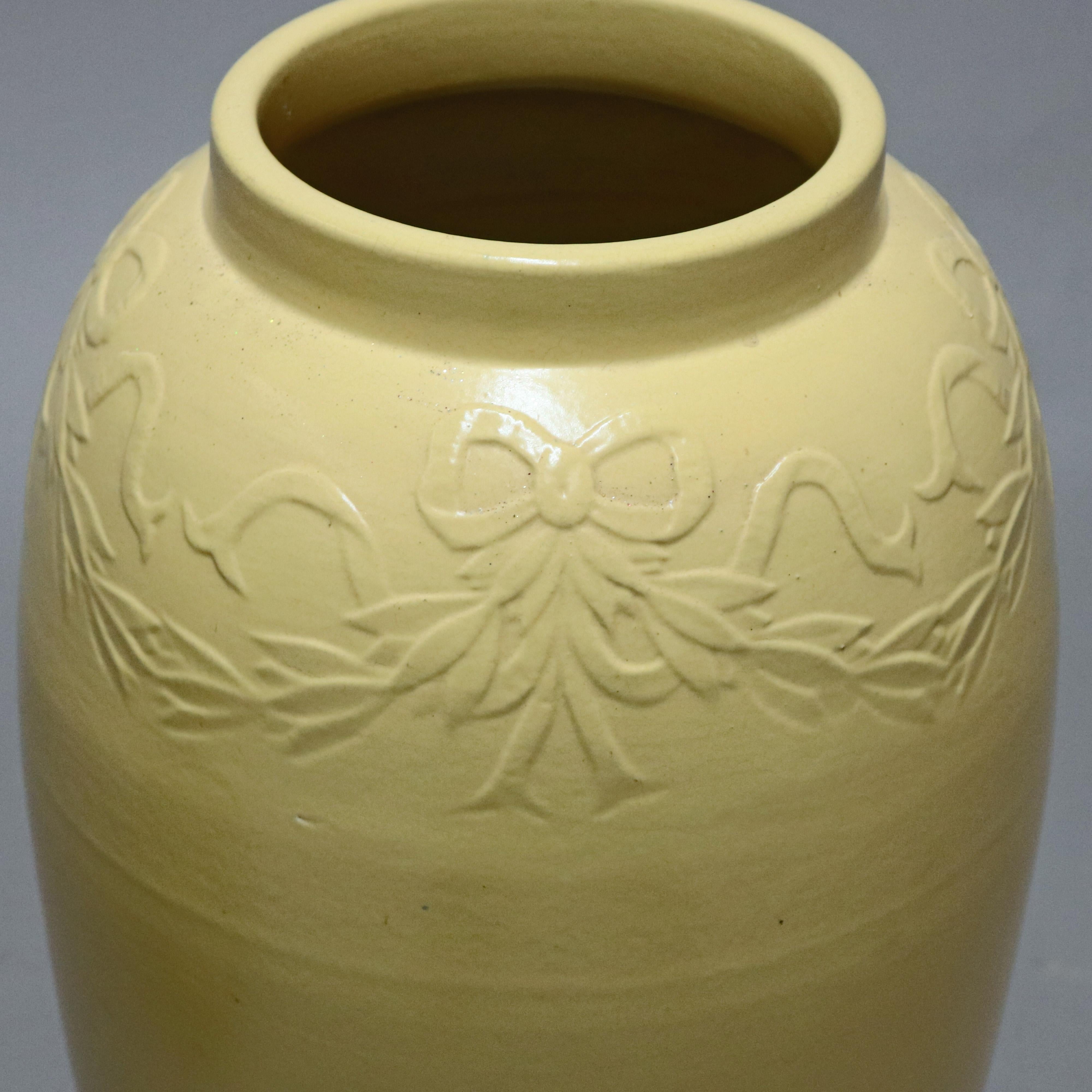 Pair Galloway Ribbon & Garland Embossed Art Pottery Floor Vases C1930 For Sale 2