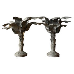Pair Galvanized Metal Palm Tree Table Lamps