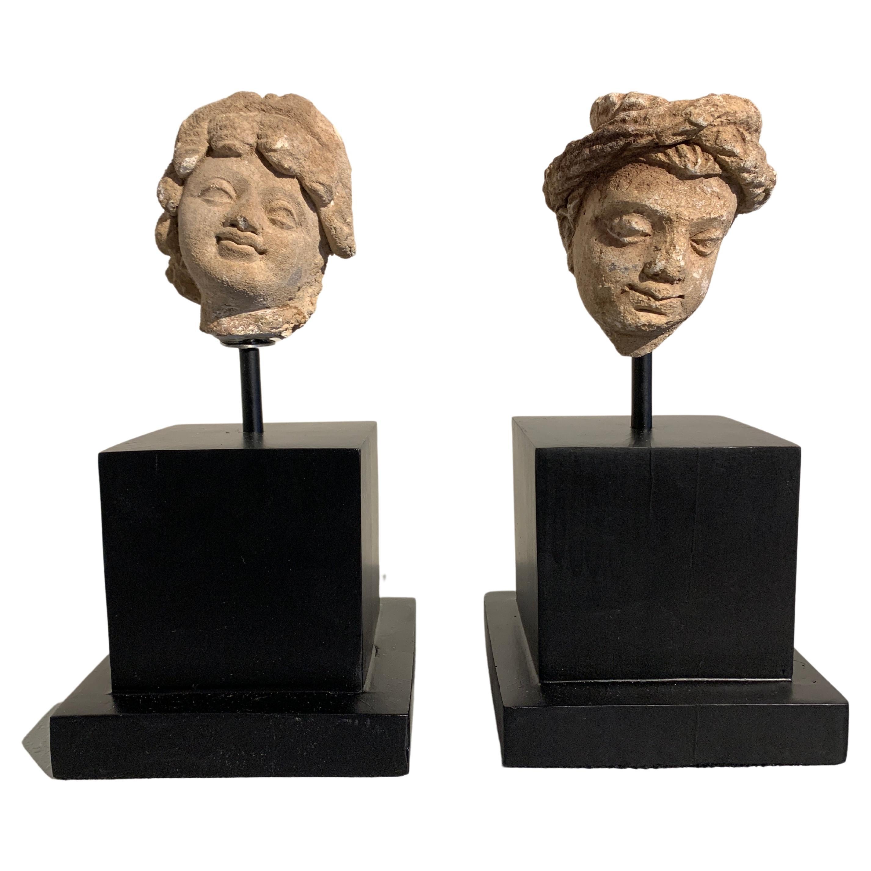 Pair Gandharan Stucco Heads of Donors, 3rd-5th Century, Gandhara For Sale