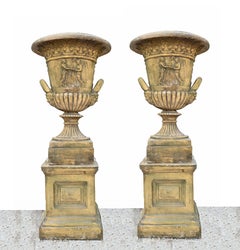 Pair Garden Campana Urns Pedestal Base Classical Thomas Hope Terracotta