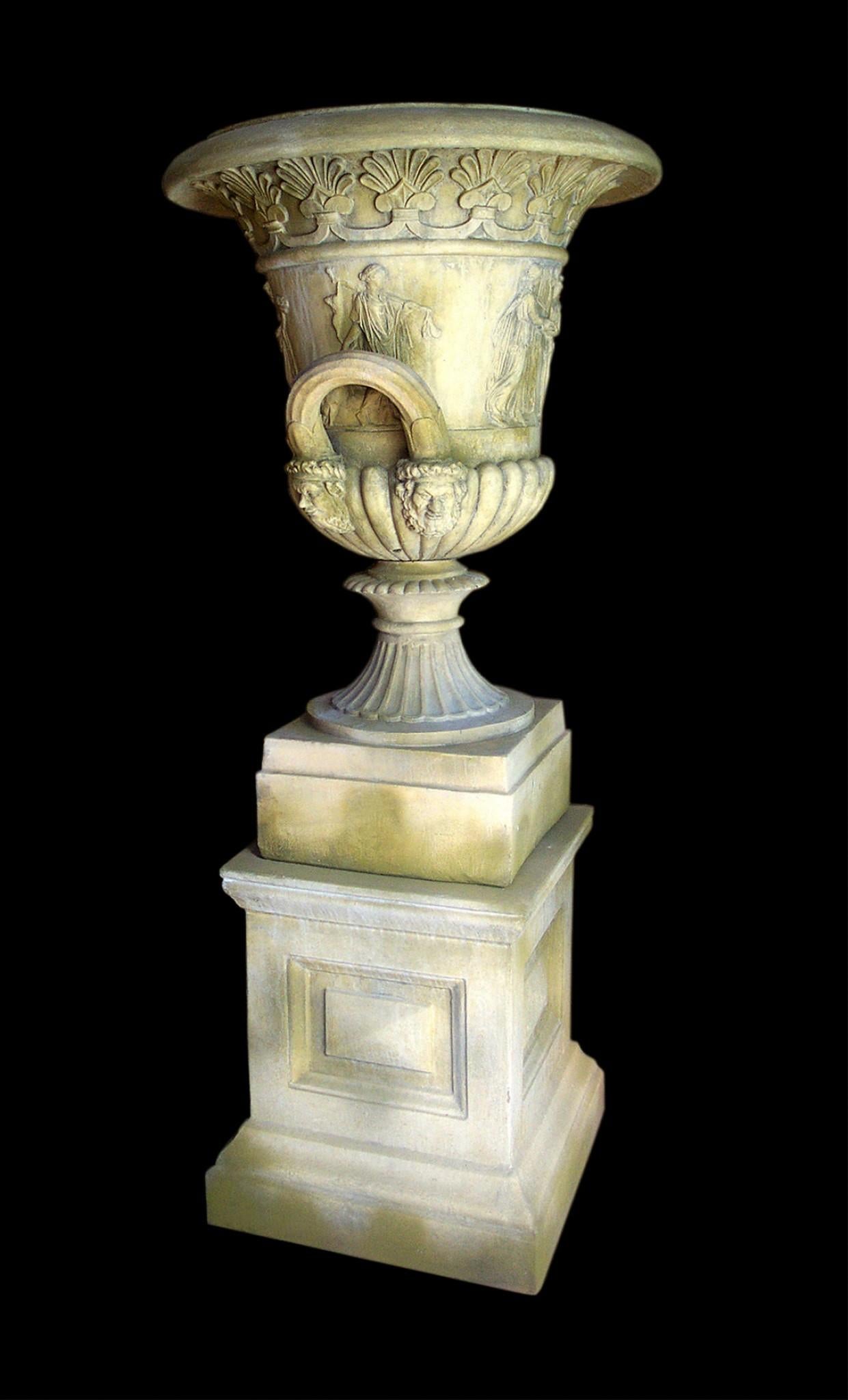 Pair Garden Campana Urns Pedestal Base Classical Thomas Hope Terracotta For Sale 1