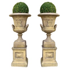 Retro Pair Garden Campana Urns Pedestal Base Classical Thomas Hope Terracotta