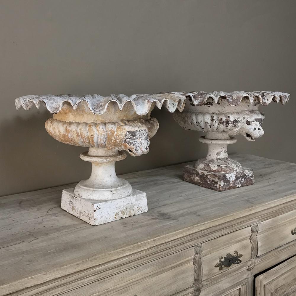 Pair of Garden Urns, 19th Century French Cast Iron Jardinières In Good Condition In Dallas, TX