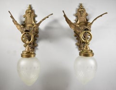 Pair of Gargoyle Bronze Gothic Style Wall Sconces