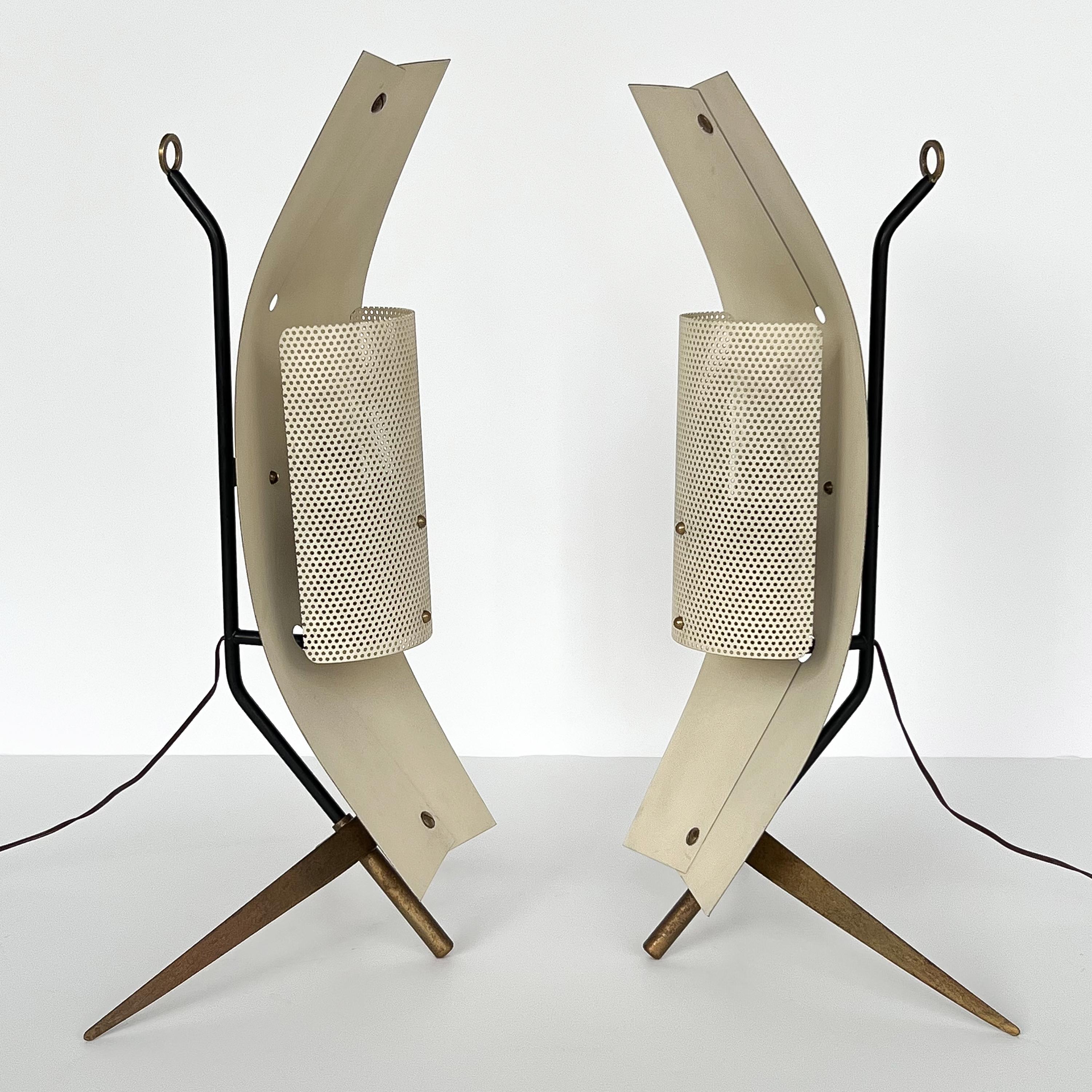 Mid-Century Modern Pair Gastone Colliva Modernist Table Lamps / Wall Sconces