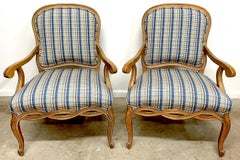 Pair Generous Italian Neoclassical Style Bleached Fruitwood Bergere /Armchairs