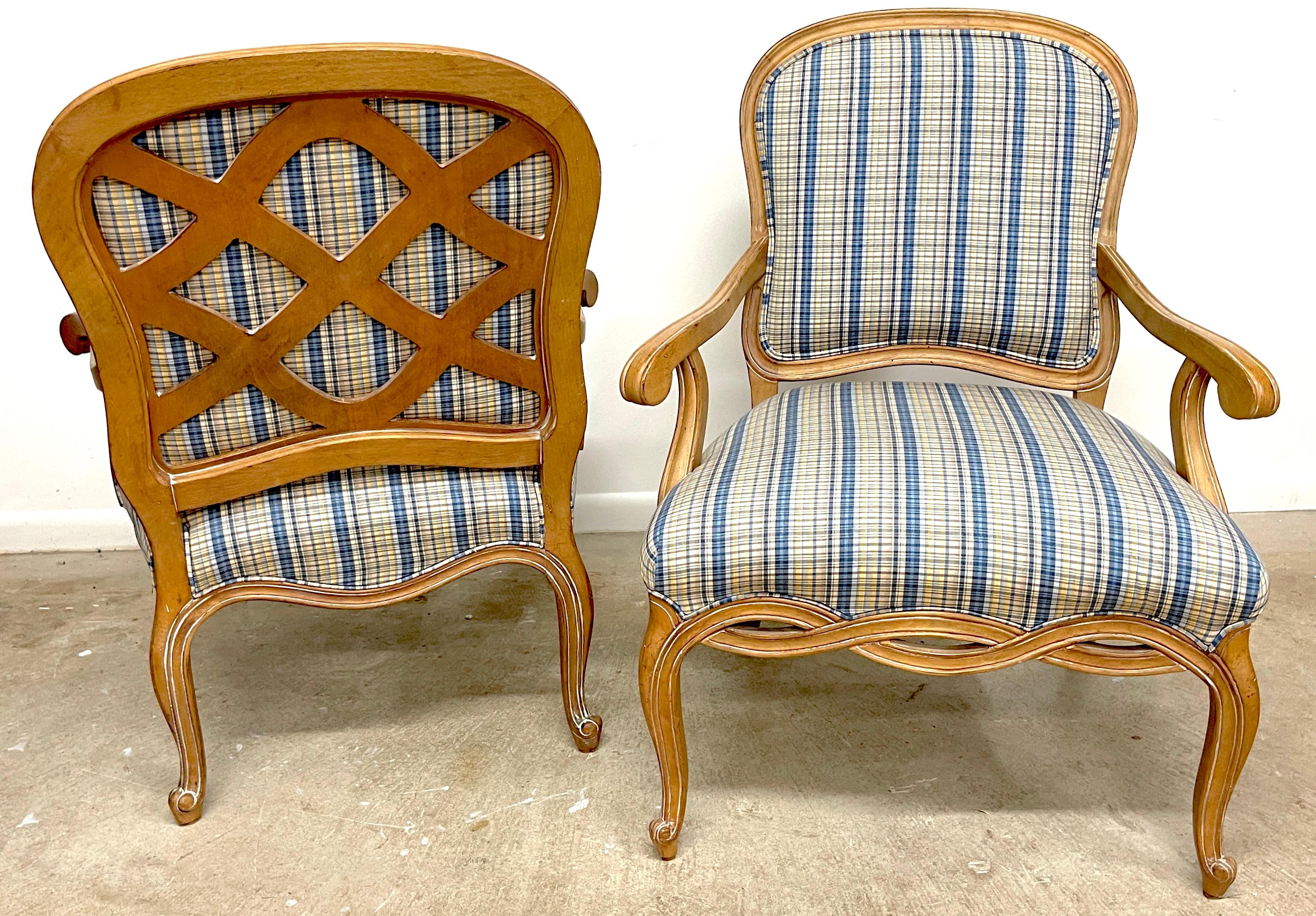 Pair Generous Italian Neoclassical Style Bleached Fruitwood Bergere /Armchairs  In Good Condition For Sale In West Palm Beach, FL