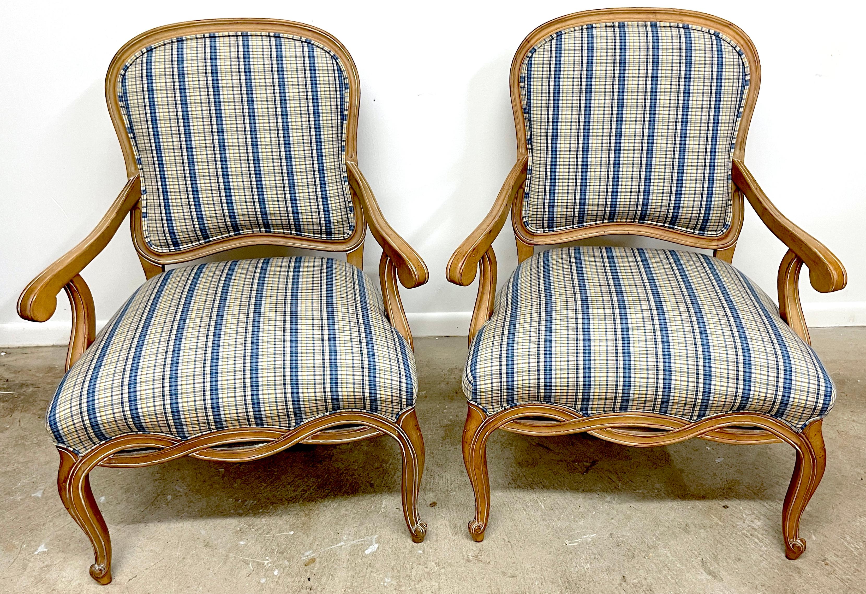 20th Century Pair Generous Italian Neoclassical Style Bleached Fruitwood Bergere /Armchairs  For Sale