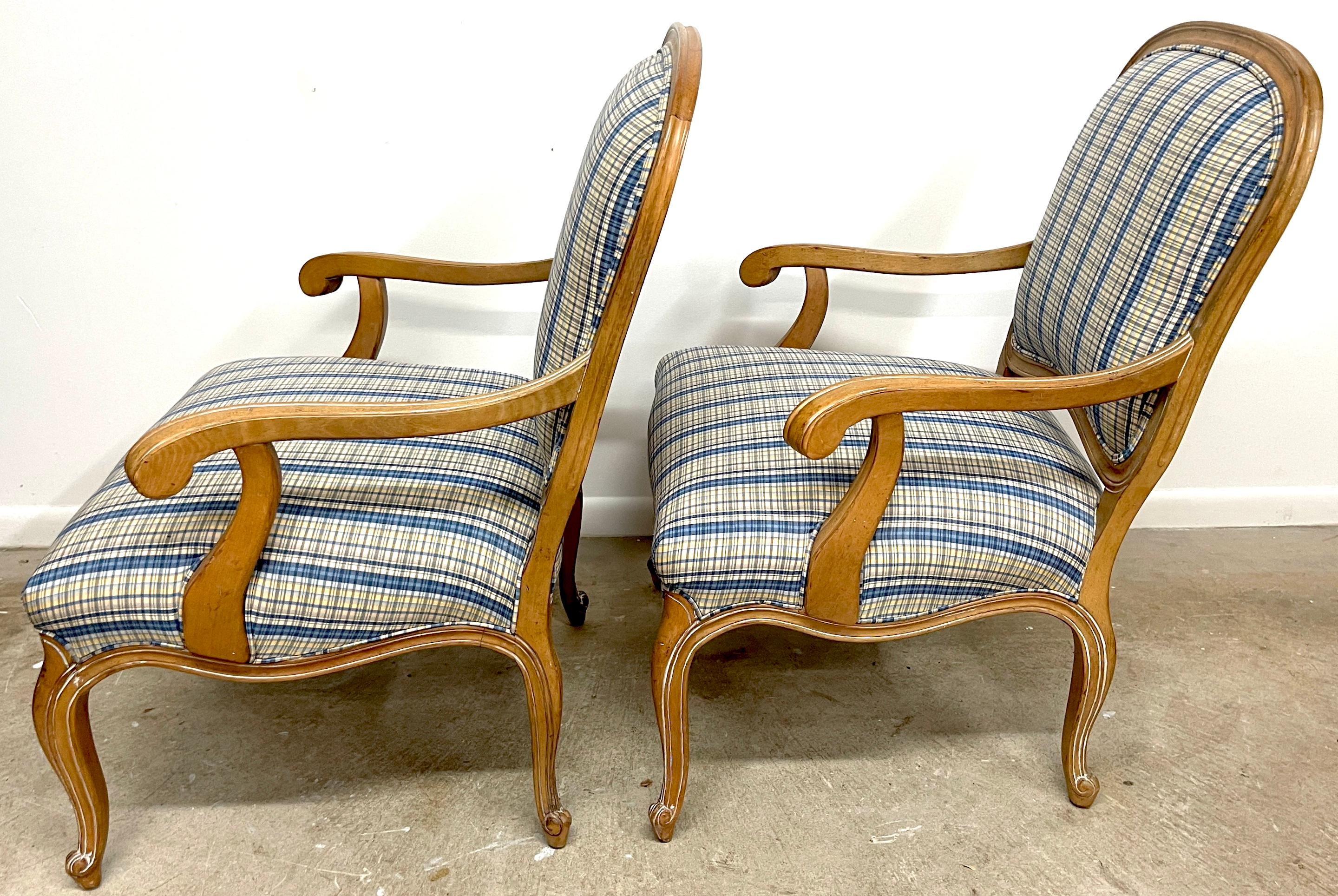 Pair Generous Italian Neoclassical Style Bleached Fruitwood Bergere /Armchairs  For Sale 3