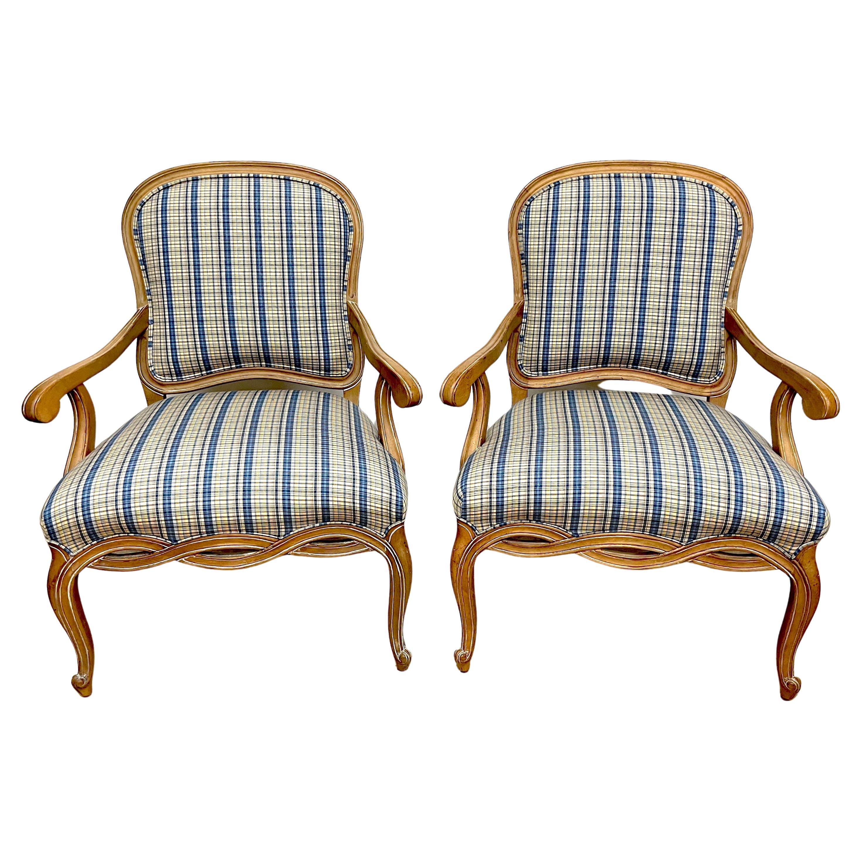 Pair Generous Italian Neoclassical Style Bleached Fruitwood Bergere /Armchairs  For Sale