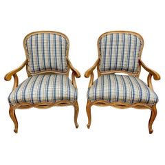 Pair Generous Italian Neoclassical Style Bleached Fruitwood Bergere /Armchairs 