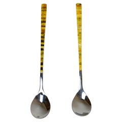Paire de cuillères longues en ambre véritable Inox français