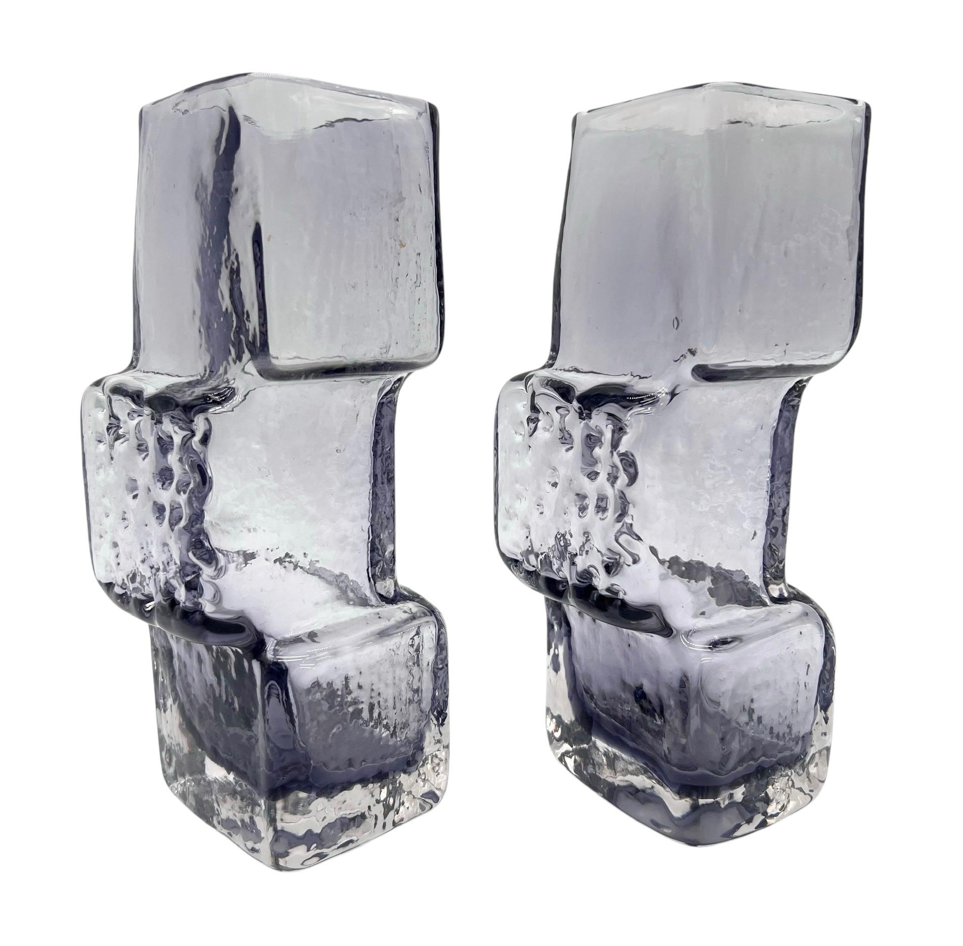 Fantastic Pair of Rare Vintage Mid Century Geoffrey Baxter Lilac 'Drunken Bricklayer' Vases.  Excellent vintage condition.  Age appropriate wear. No chips, cracks, or repairs. Rare Lilac color. Pattern no. 9672, circa 1973.