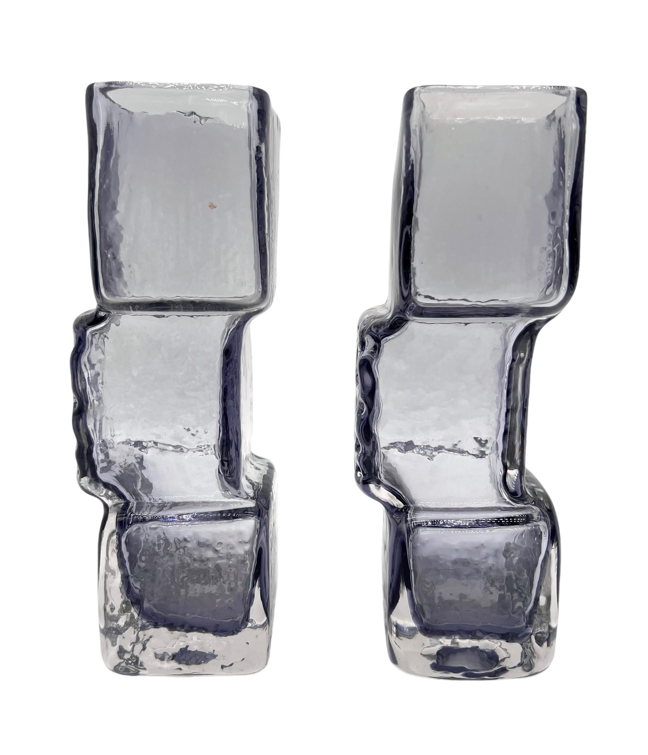 Mid-Century Modern Pair Geoffrey Baxter Rare Lilac 'Drunken Bricklayer' Vases for Whitefriars