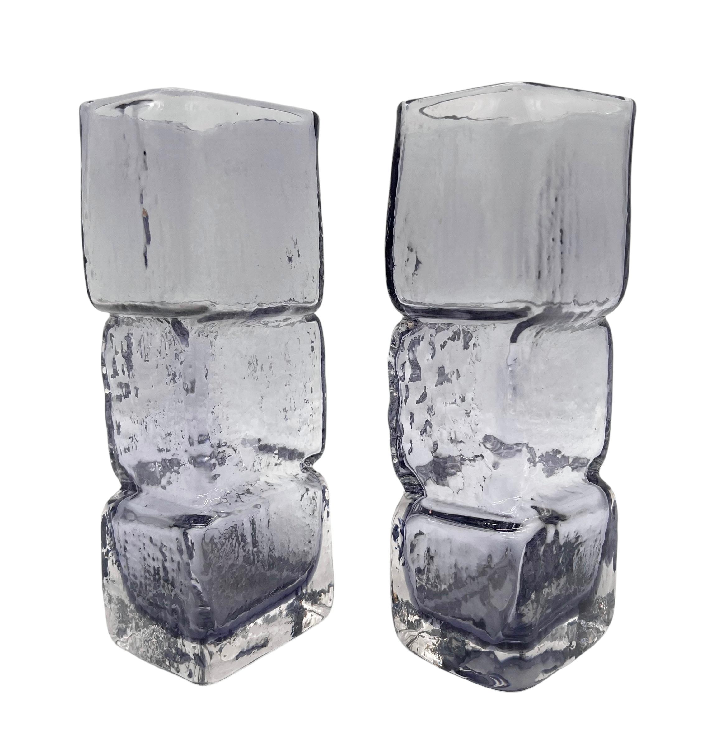 English Pair Geoffrey Baxter Rare Lilac 'Drunken Bricklayer' Vases for Whitefriars