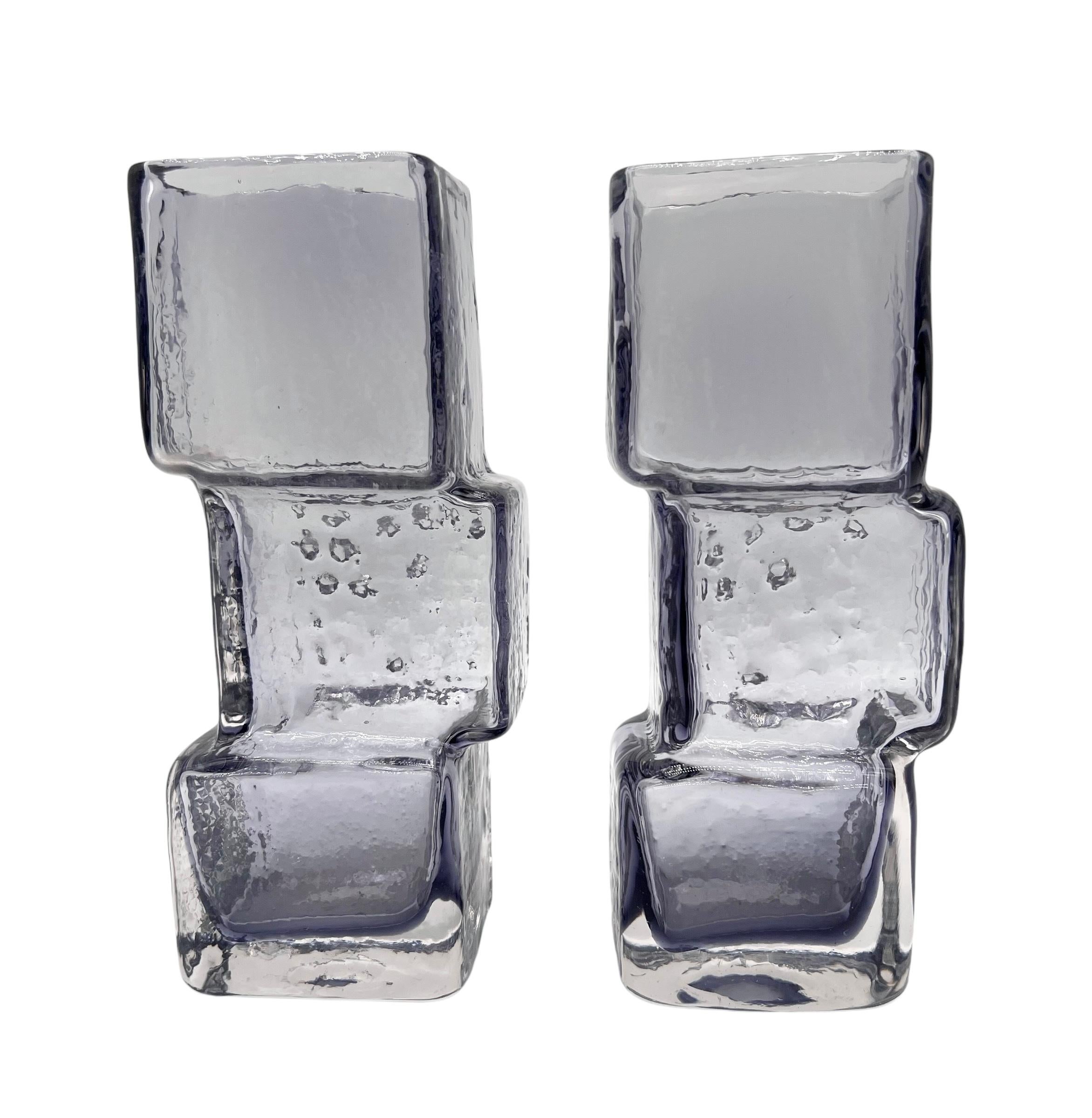 Hand-Crafted Pair Geoffrey Baxter Rare Lilac 'Drunken Bricklayer' Vases for Whitefriars
