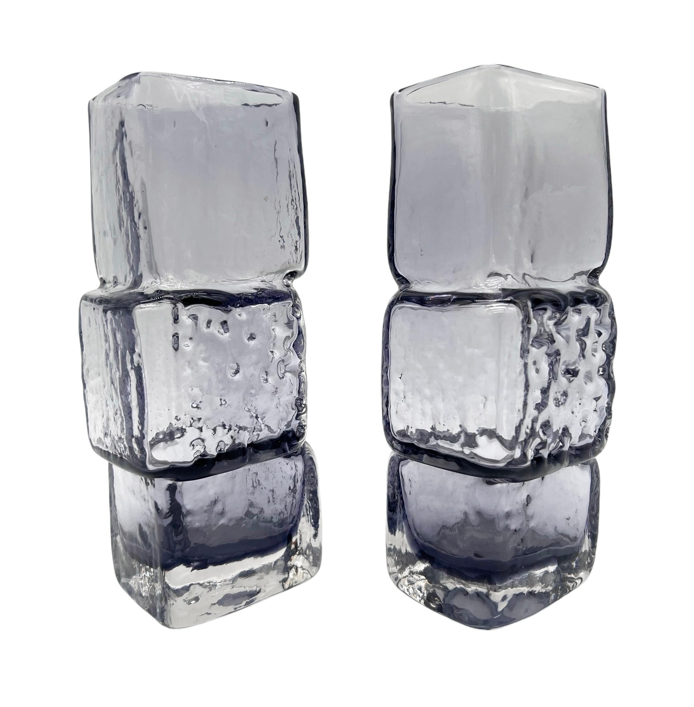 Blown Glass Pair Geoffrey Baxter Rare Lilac 'Drunken Bricklayer' Vases for Whitefriars