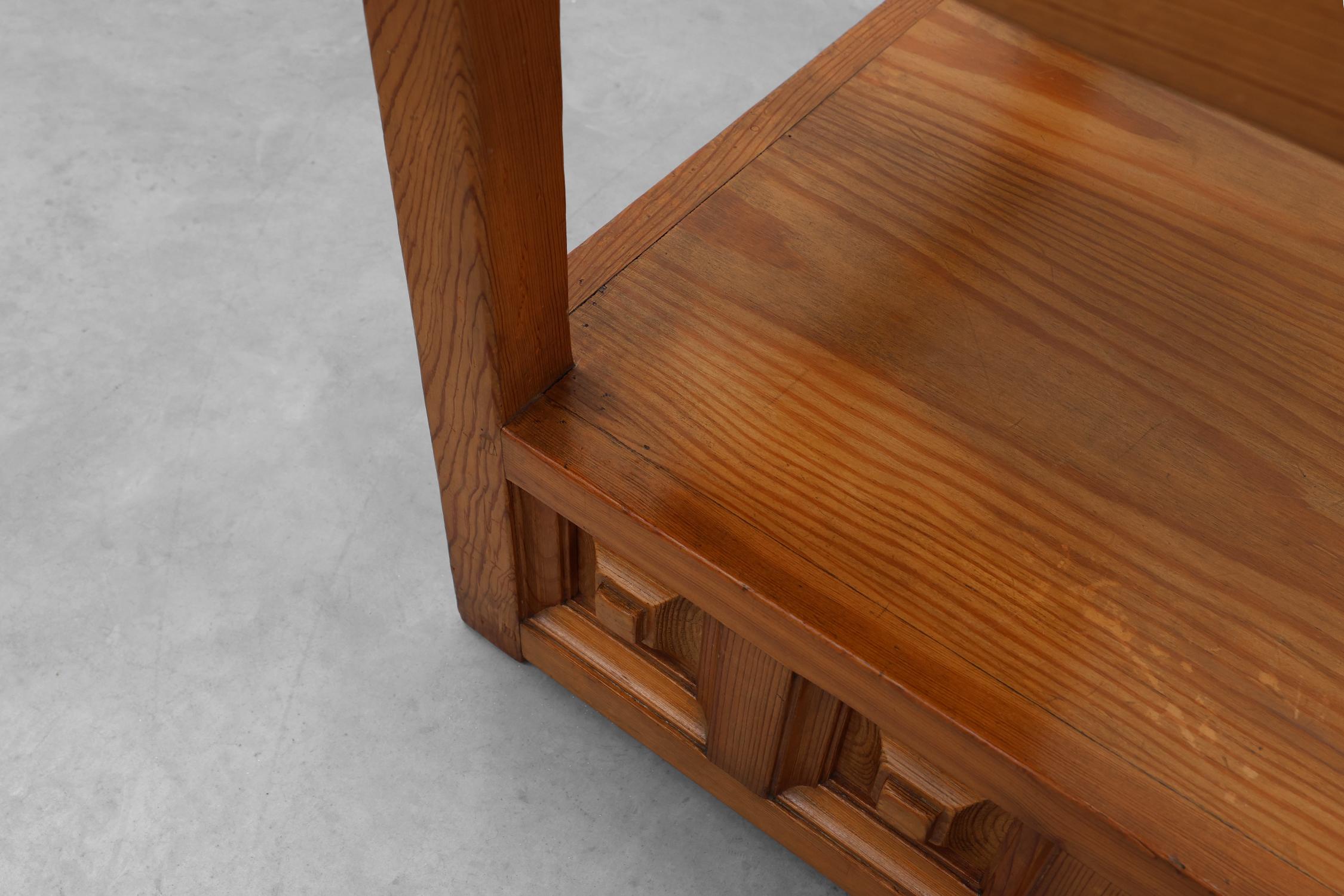 Pair geographical designed square Biosca coffee tables in pine wood, Spain 1960s For Sale 3