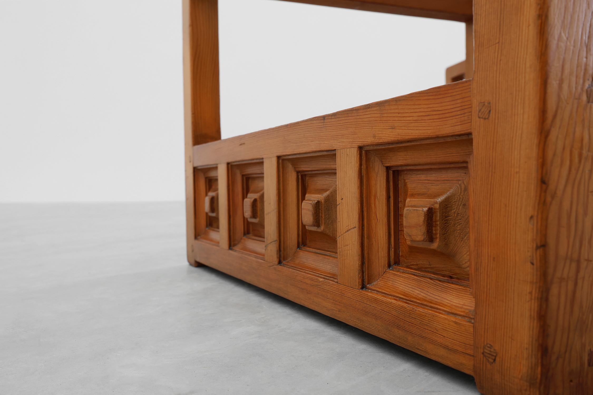 Pair geographical designed square Biosca coffee tables in pine wood, Spain 1960s For Sale 5