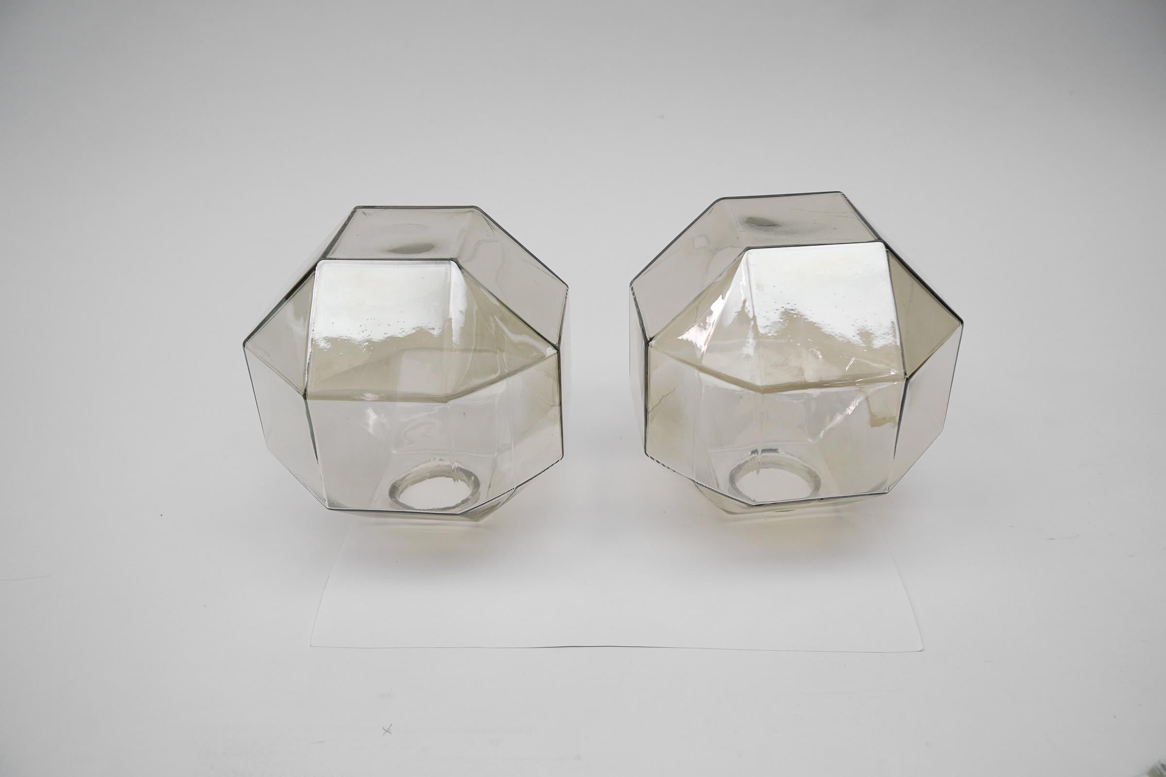 Pair Geometric Chrome and Smoked Glass Wall Lamps, 1960s For Sale 2