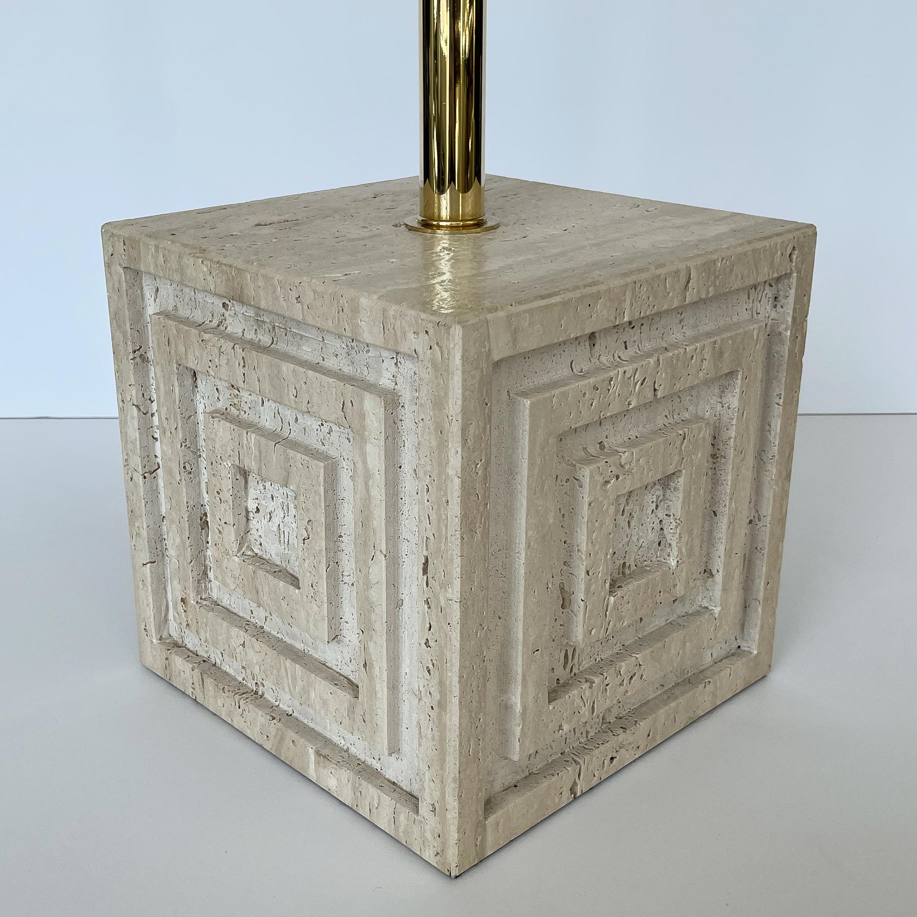 Pair Geometric Italian Travertine and Brass Table Lamps 6