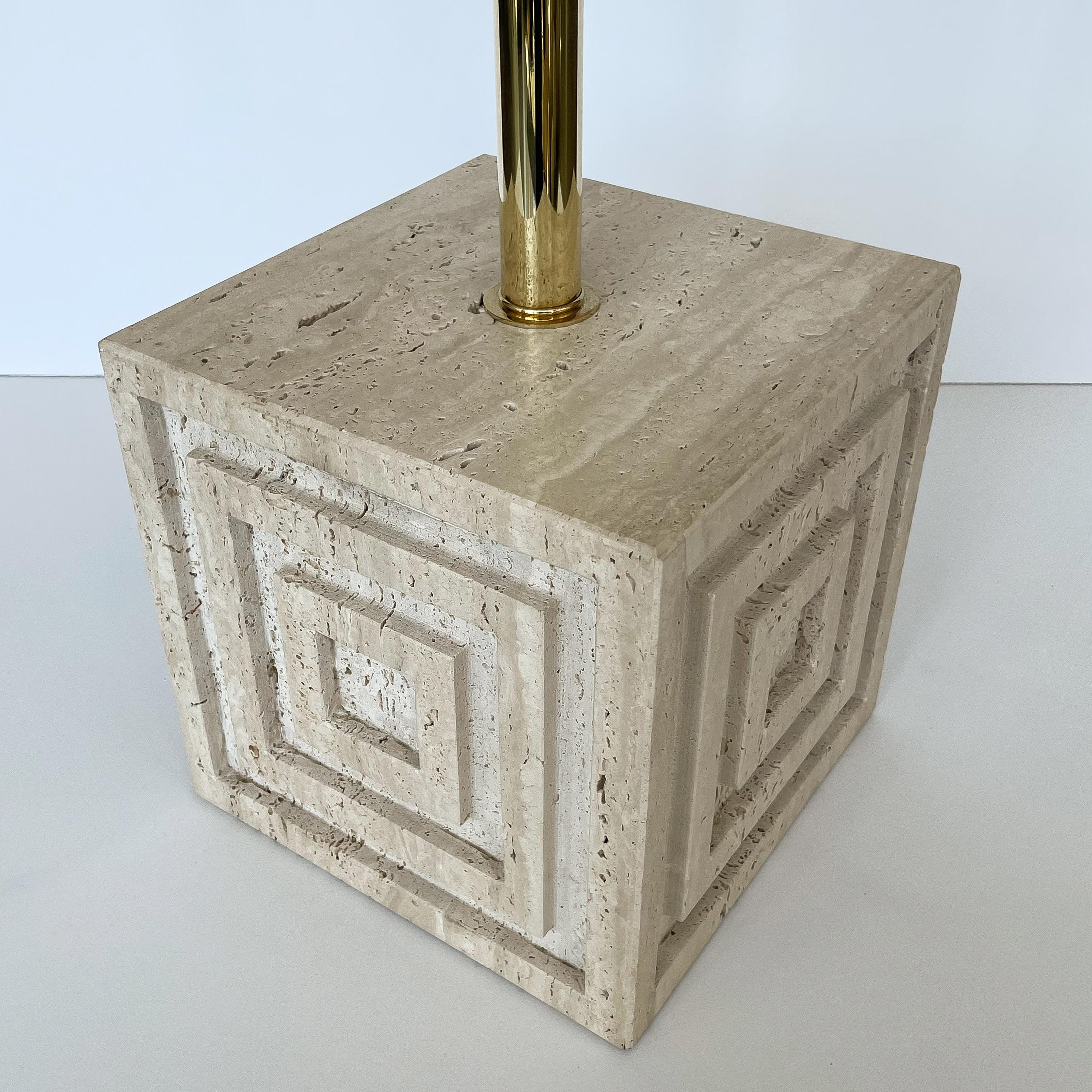 Pair Geometric Italian Travertine and Brass Table Lamps 10