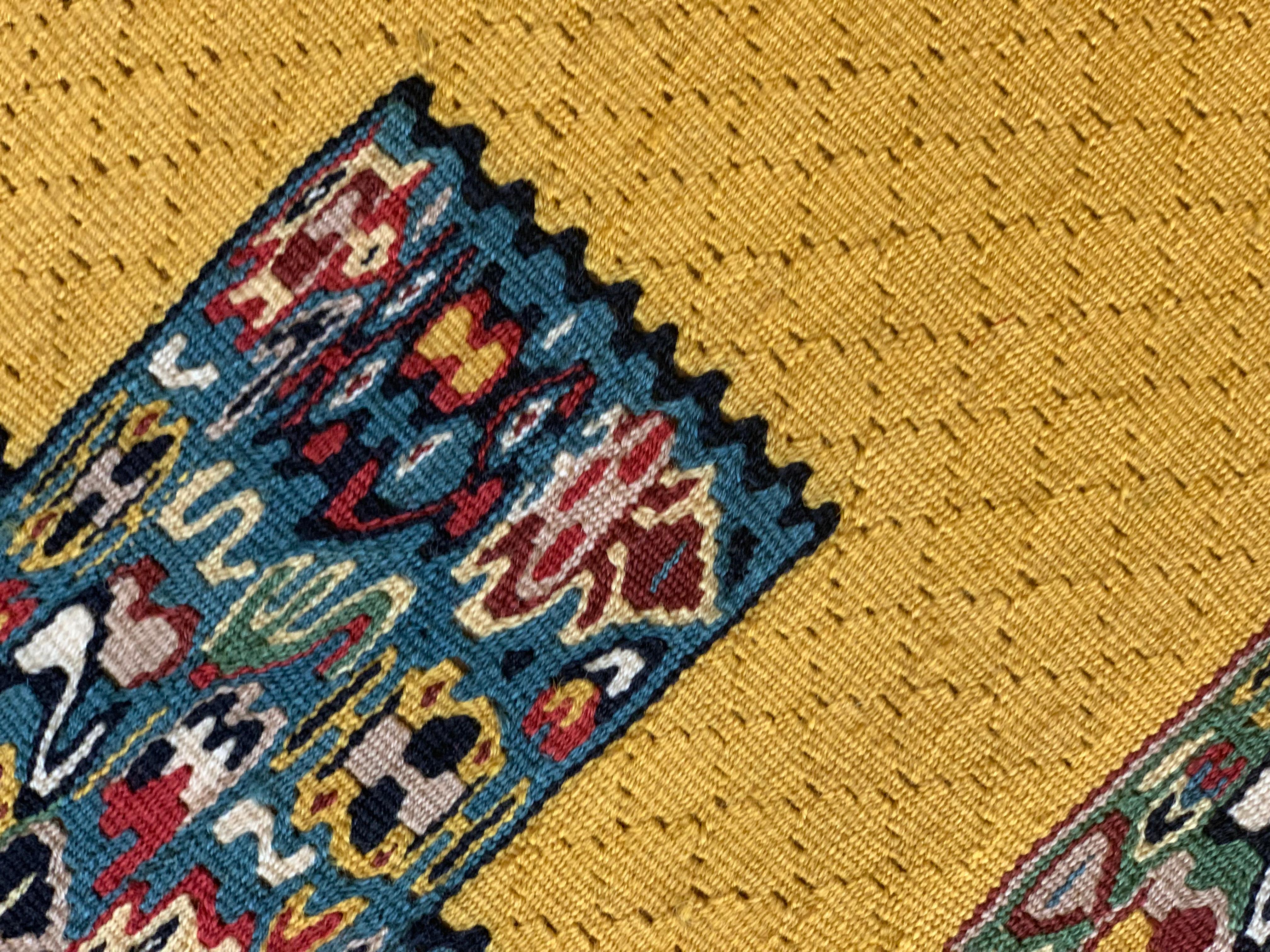 Pair Geometric Kilim Rugs Handwoven Kurdish Yellow Red Wool Silk Rug  In New Condition For Sale In Hampshire, GB