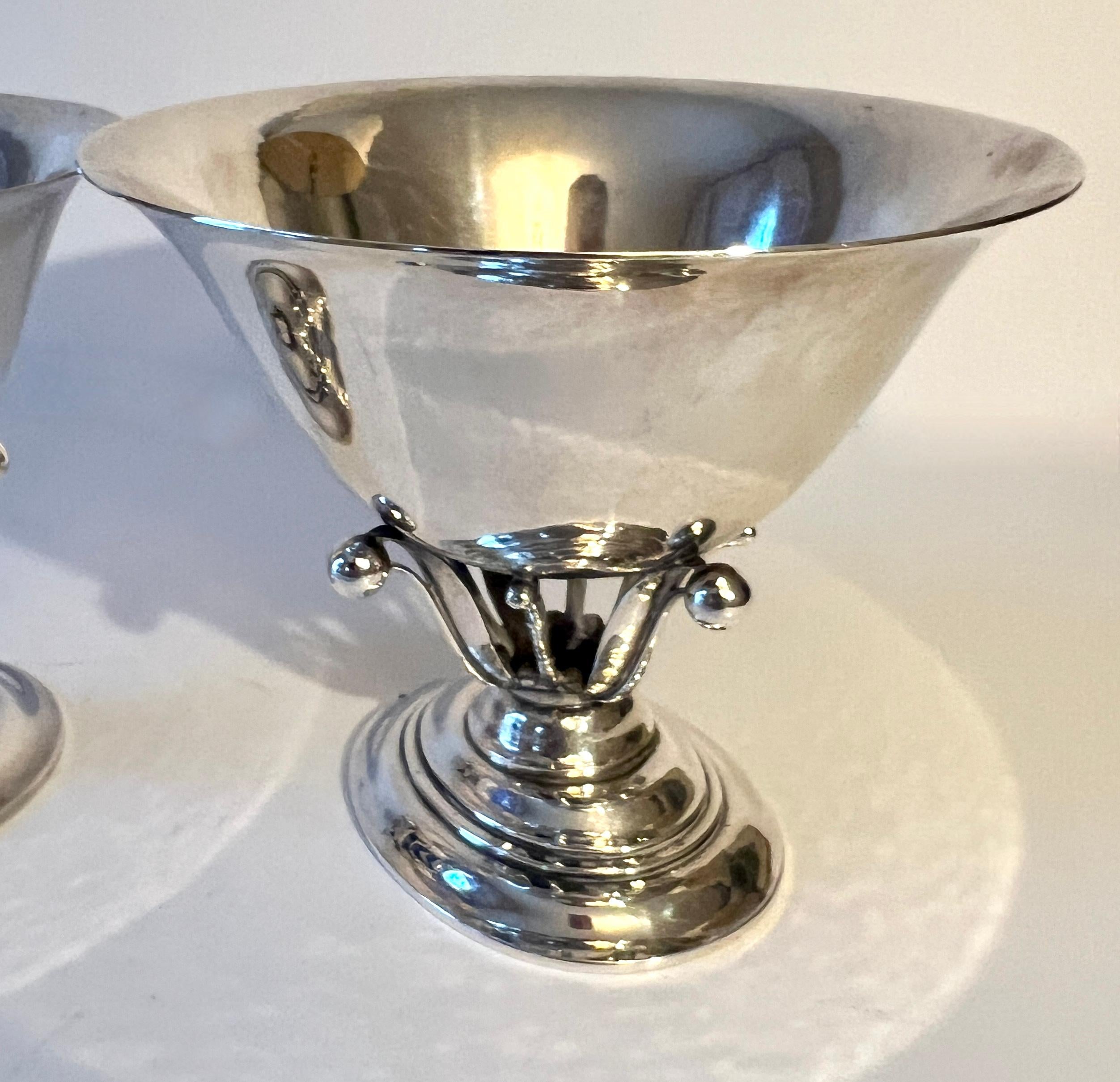 Patinated Pair Georg Jensen Danish Sterling Siver Bowl 17 B Designed by  Johan Rohde