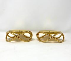 Pair Georg Jensen Gold Glow Candle Holders, Metal Pillar Candle Stand