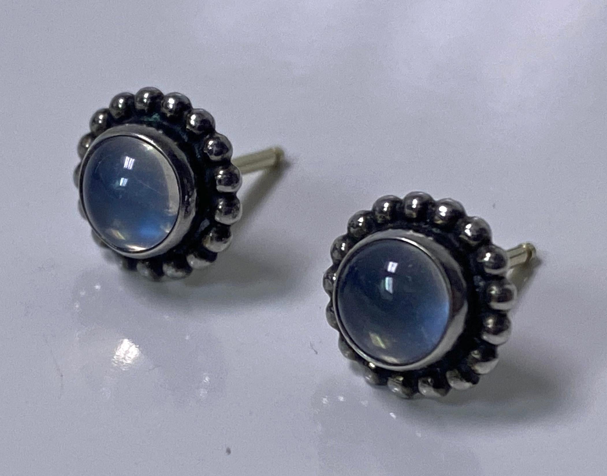 Pair Georg Jensen Moonstone Earrings Moonlight Blossom.  In Good Condition In Toronto, ON