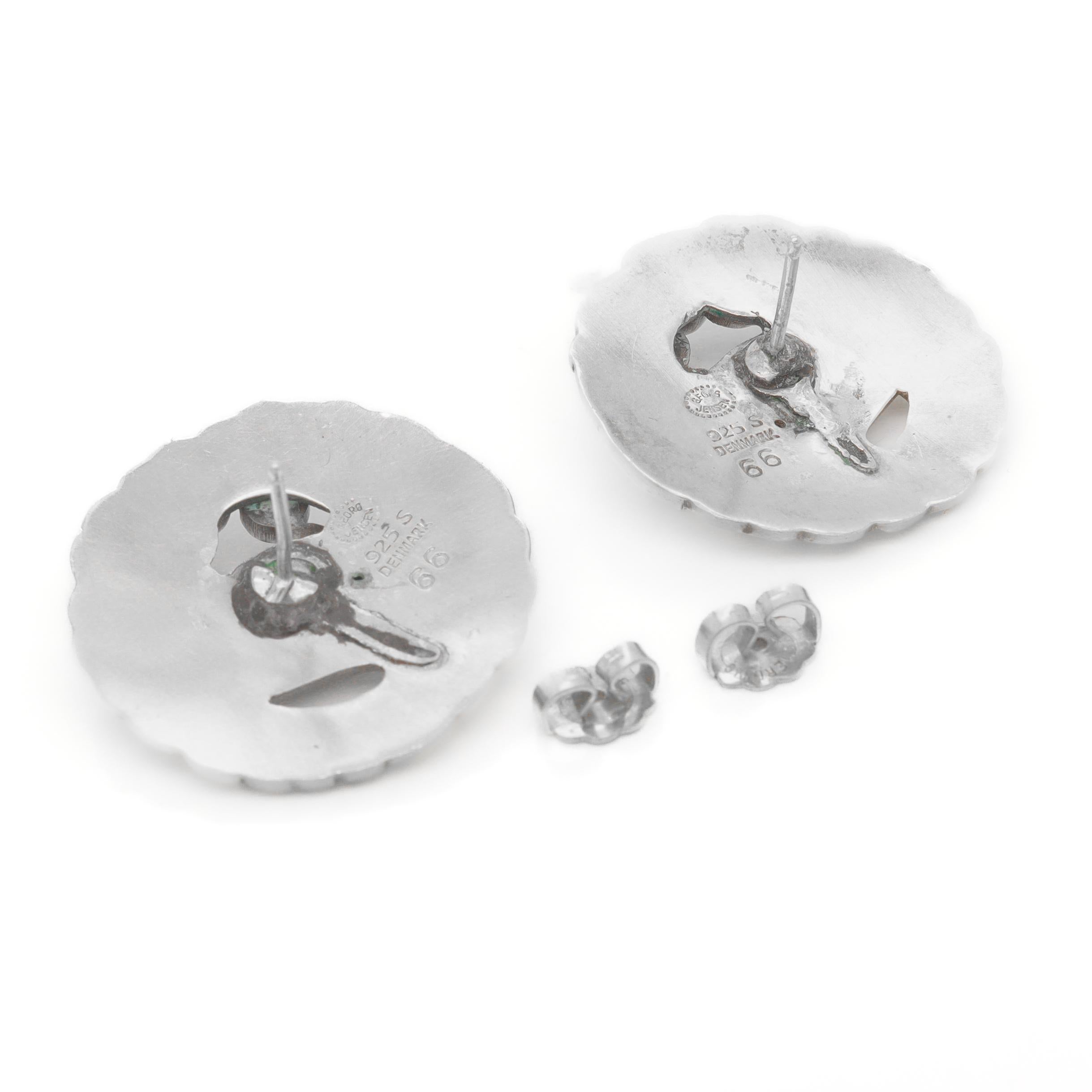 Pair Georg Jensen Sterling Silver & Garnet Gemstone Cabochon Dove Earrings No 66 in vendita 5