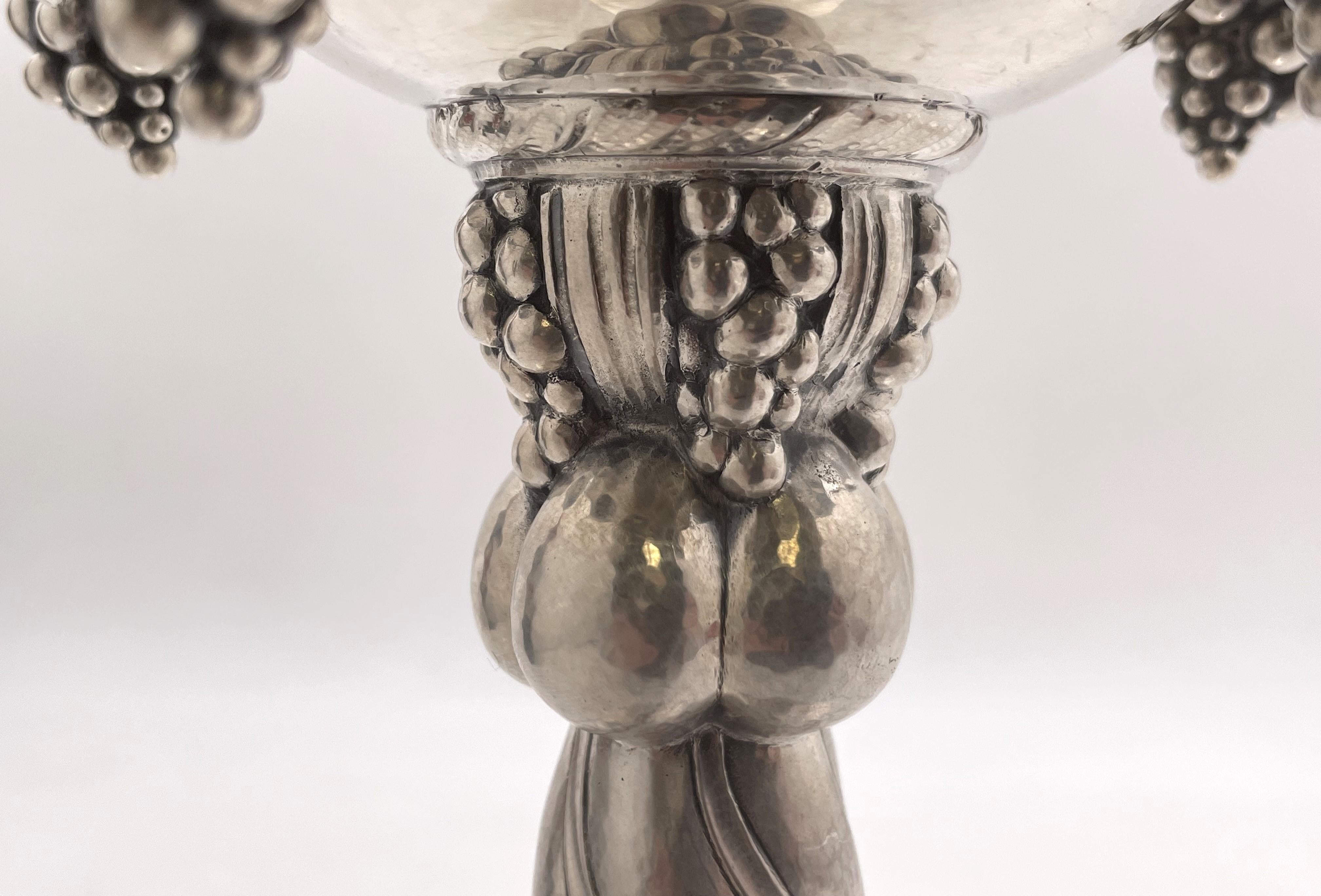 20th Century Pair Georg Jensen Sterling Silver Large Tazzas / Compotes in Grape Pattern #264A For Sale