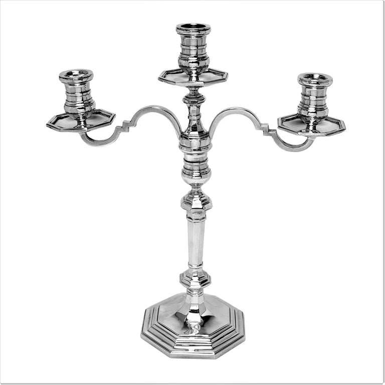 English Pair George I Style Harrods Solid Silver Candelabra Candlesticks Sheffield 1975 For Sale