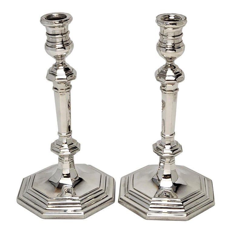 Pair George I Style Harrods Solid Silver Candelabra Candlesticks Sheffield 1975 In Good Condition For Sale In London, GB