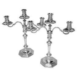 Pair George I Style Harrods Solid Silver Candelabra Candlesticks Sheffield 1975
