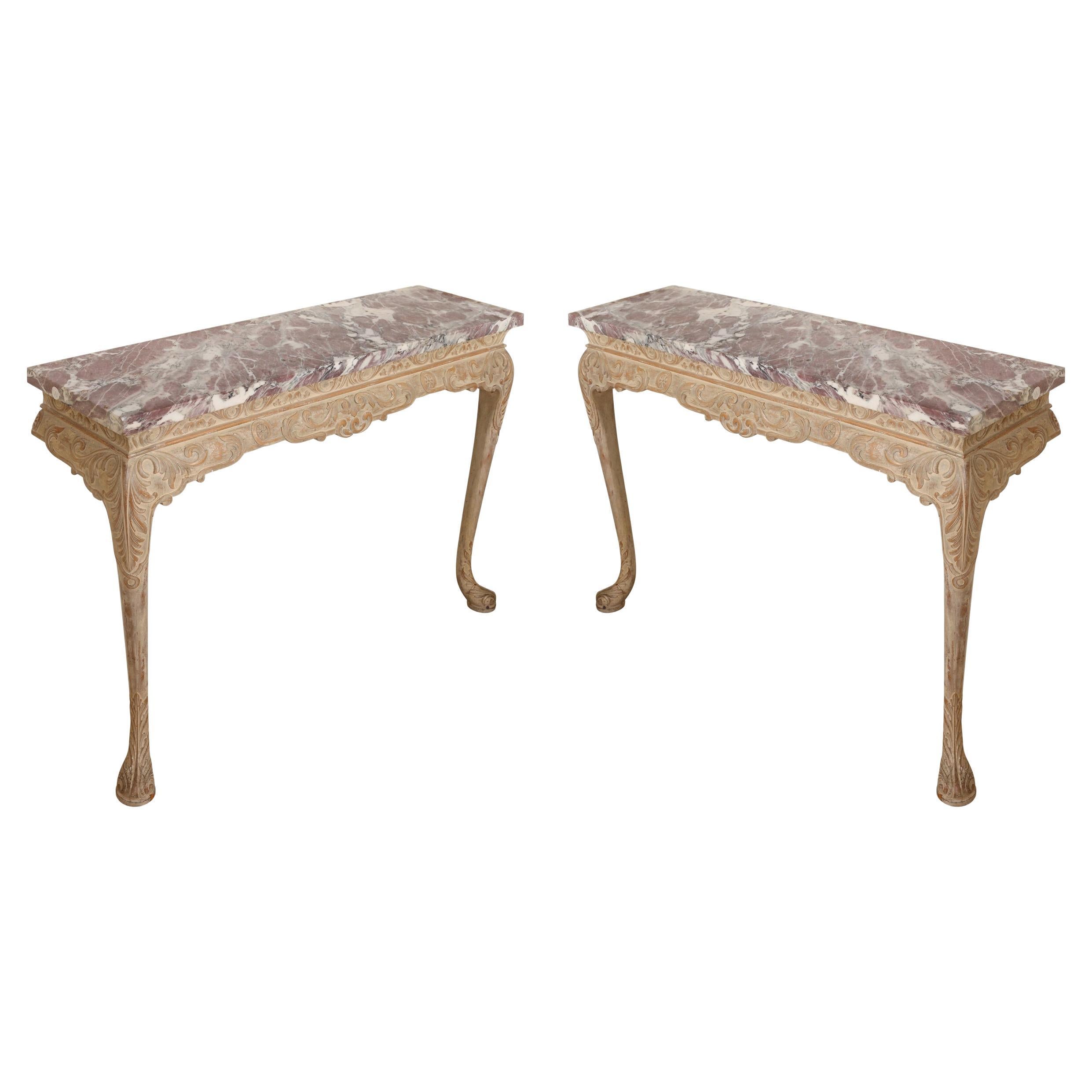 Pair George I Style Marble Top Pier Tables