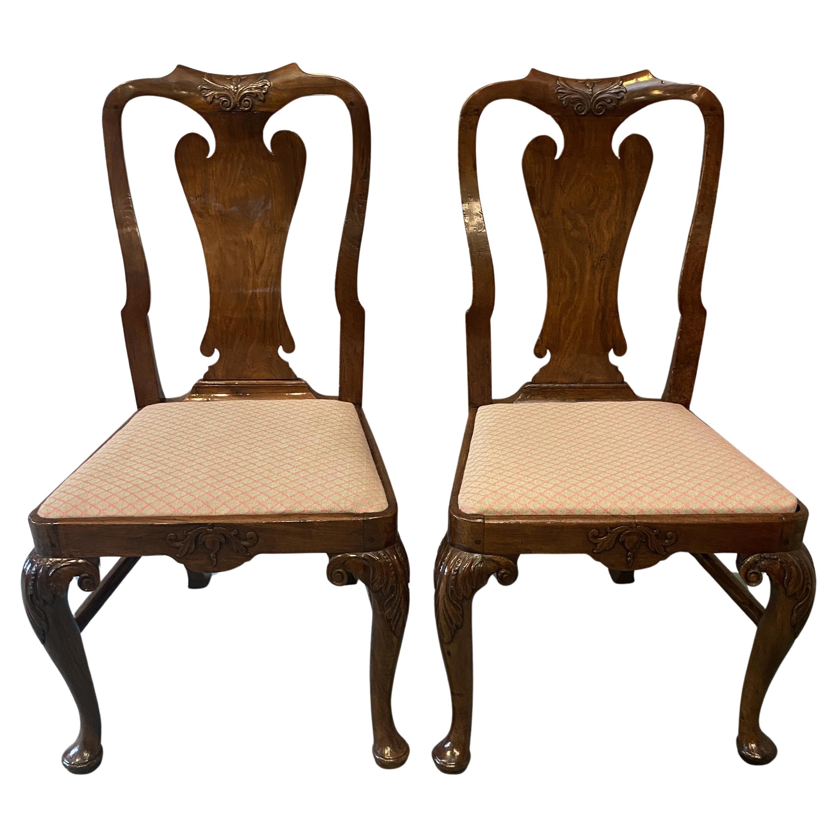 Pair George II Walnut Side Chairs