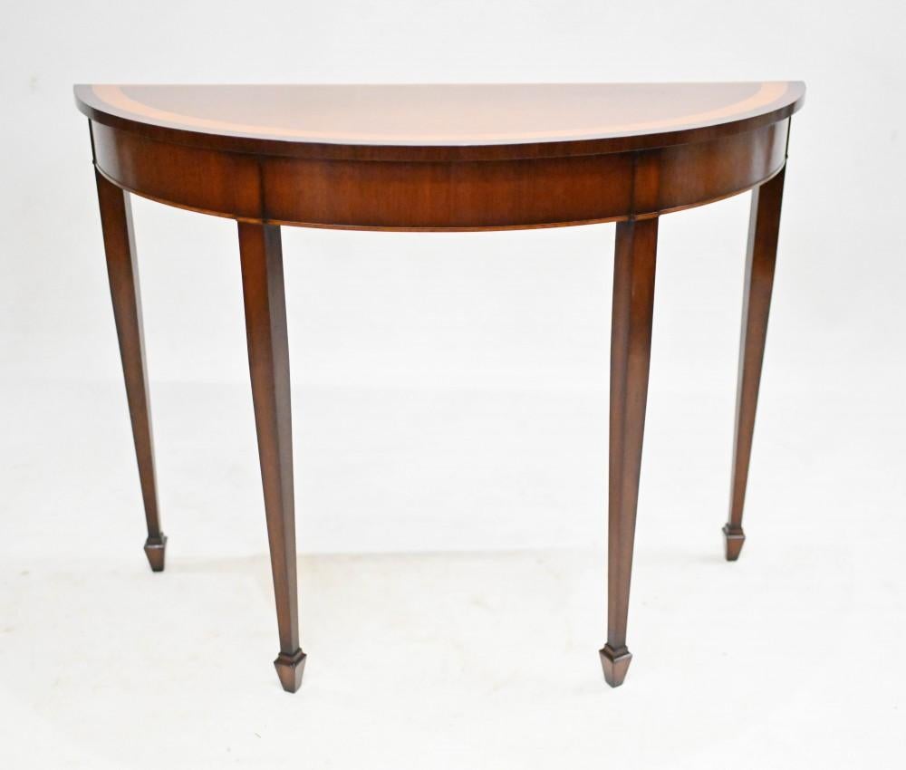 Late 20th Century Pair George III Console Tables Mahogany Demi Lune