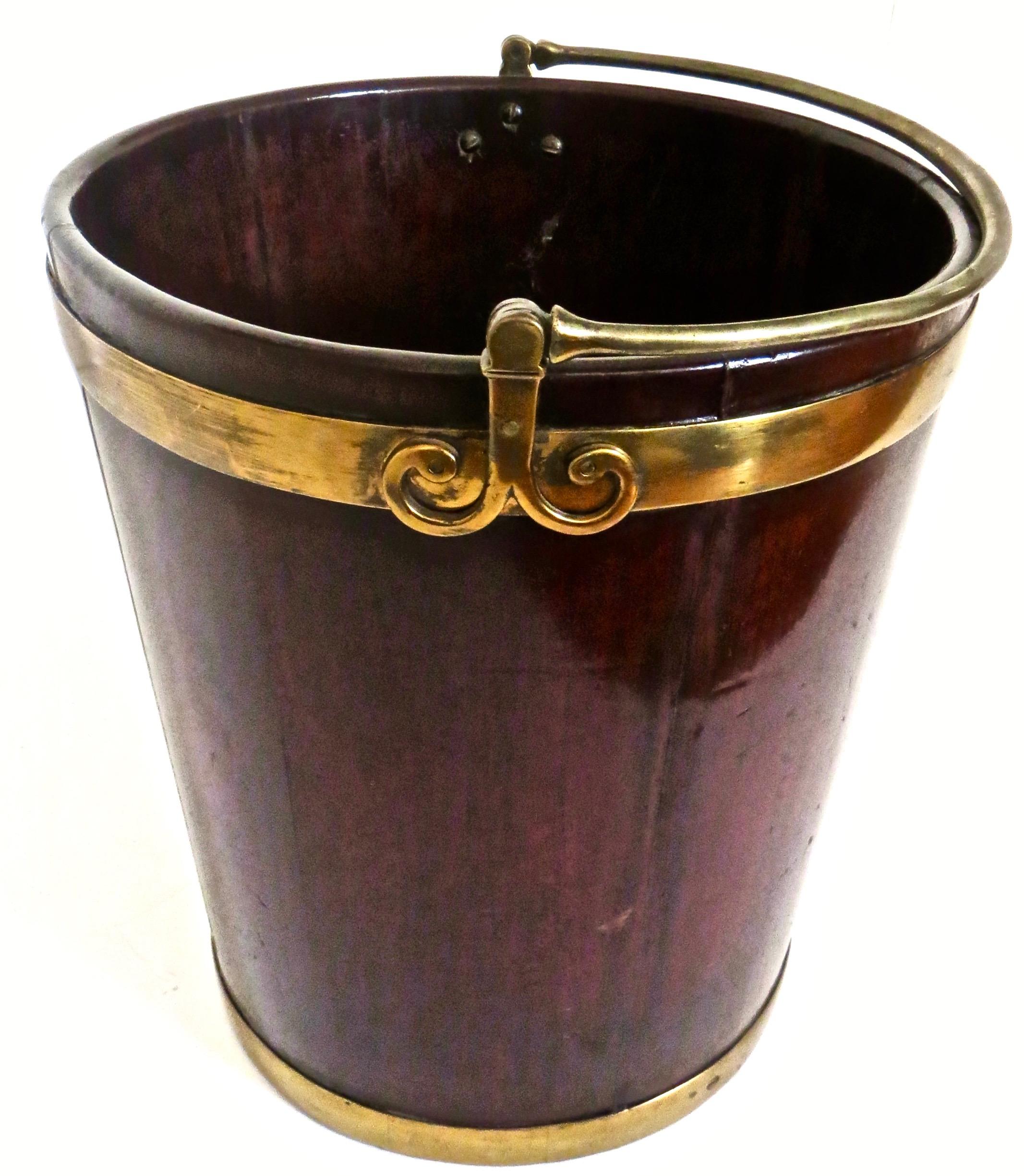 Pair of George III Mahogany Brass-Bound Buckets; 1 Peat and 1 Plate, English 5