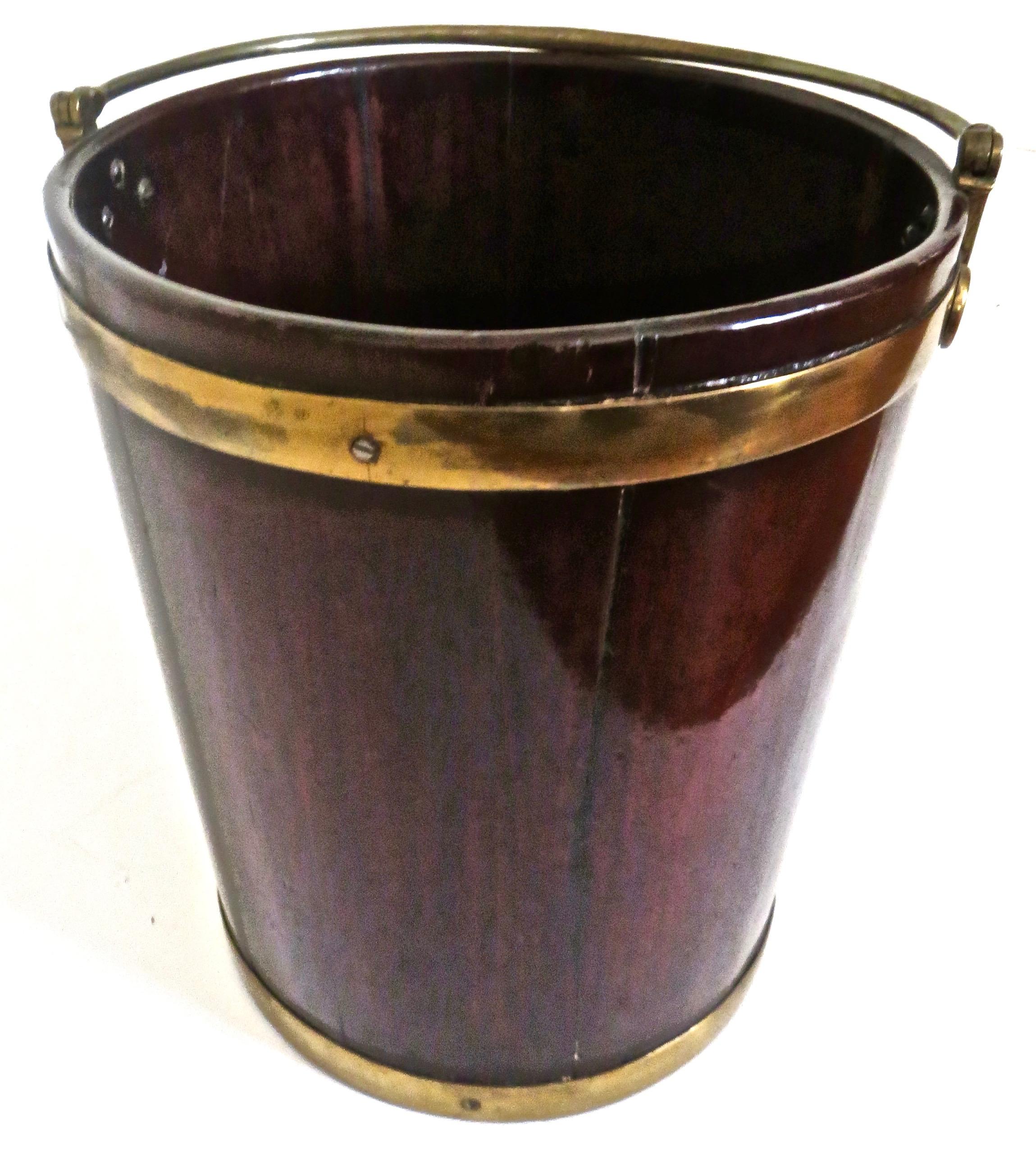 Pair of George III Mahogany Brass-Bound Buckets; 1 Peat and 1 Plate, English 6
