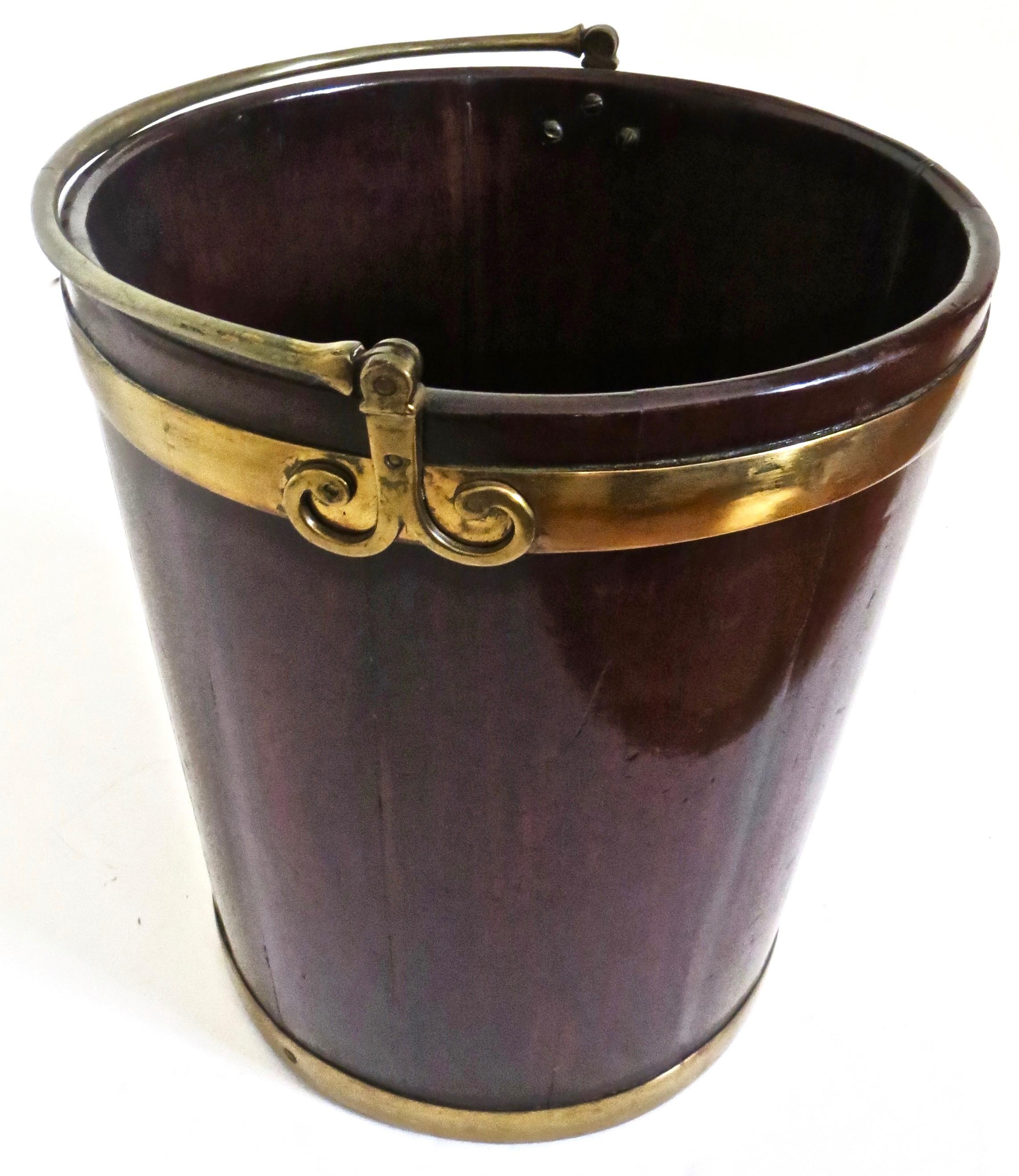 Pair of George III Mahogany Brass-Bound Buckets; 1 Peat and 1 Plate, English 7