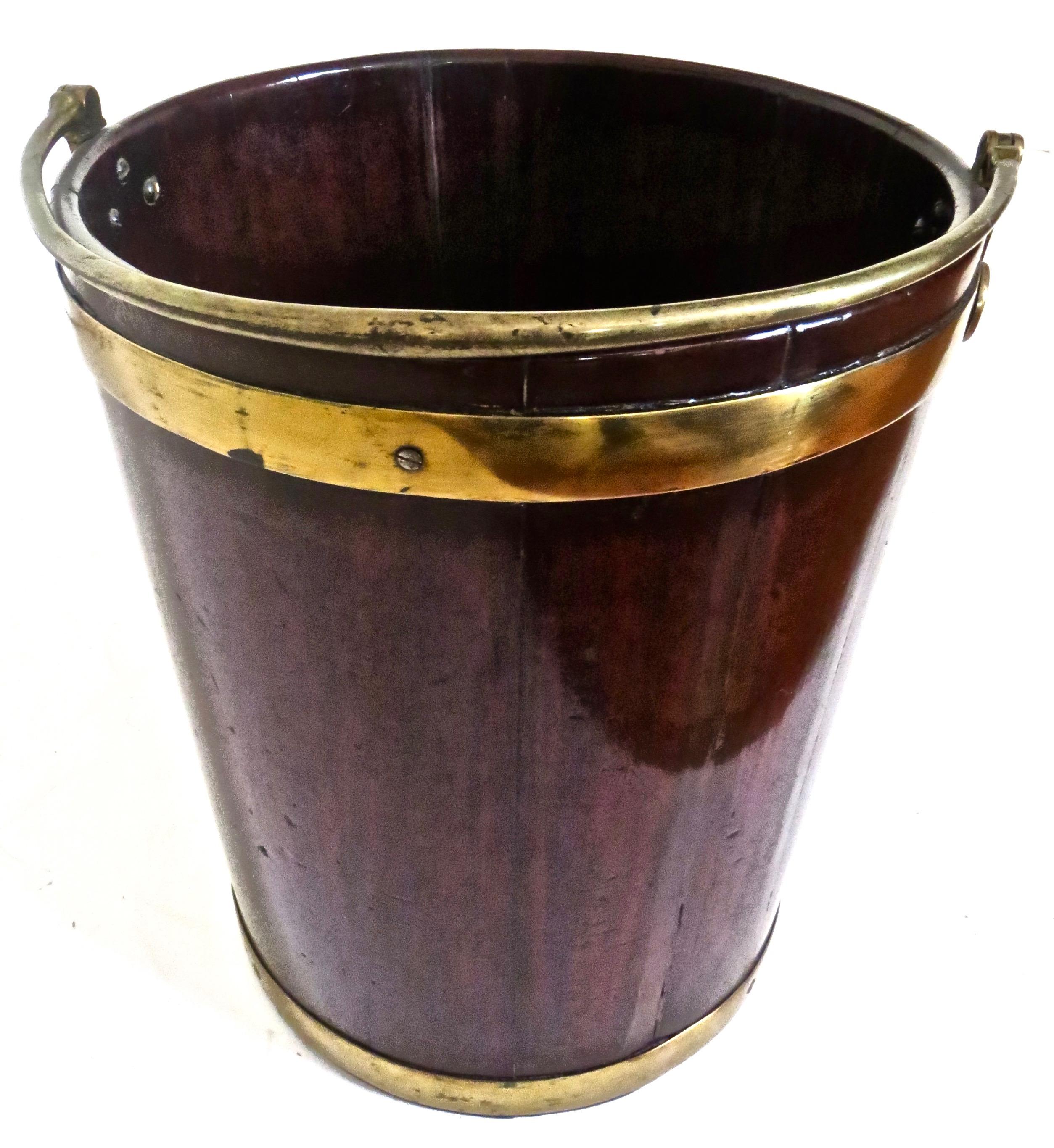 Pair of George III Mahogany Brass-Bound Buckets; 1 Peat and 1 Plate, English 8