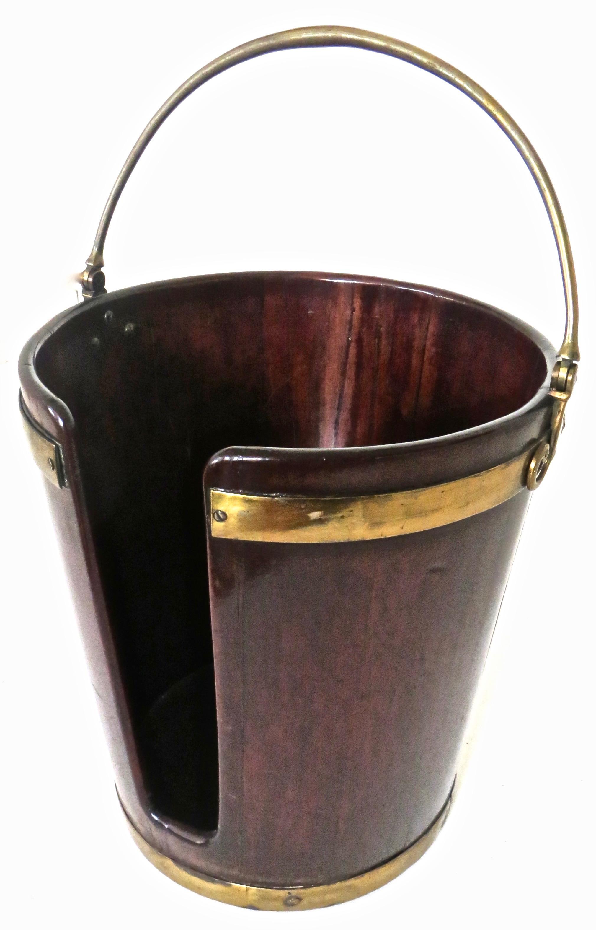 Hand-Crafted Pair of George III Mahogany Brass-Bound Buckets; 1 Peat and 1 Plate, English