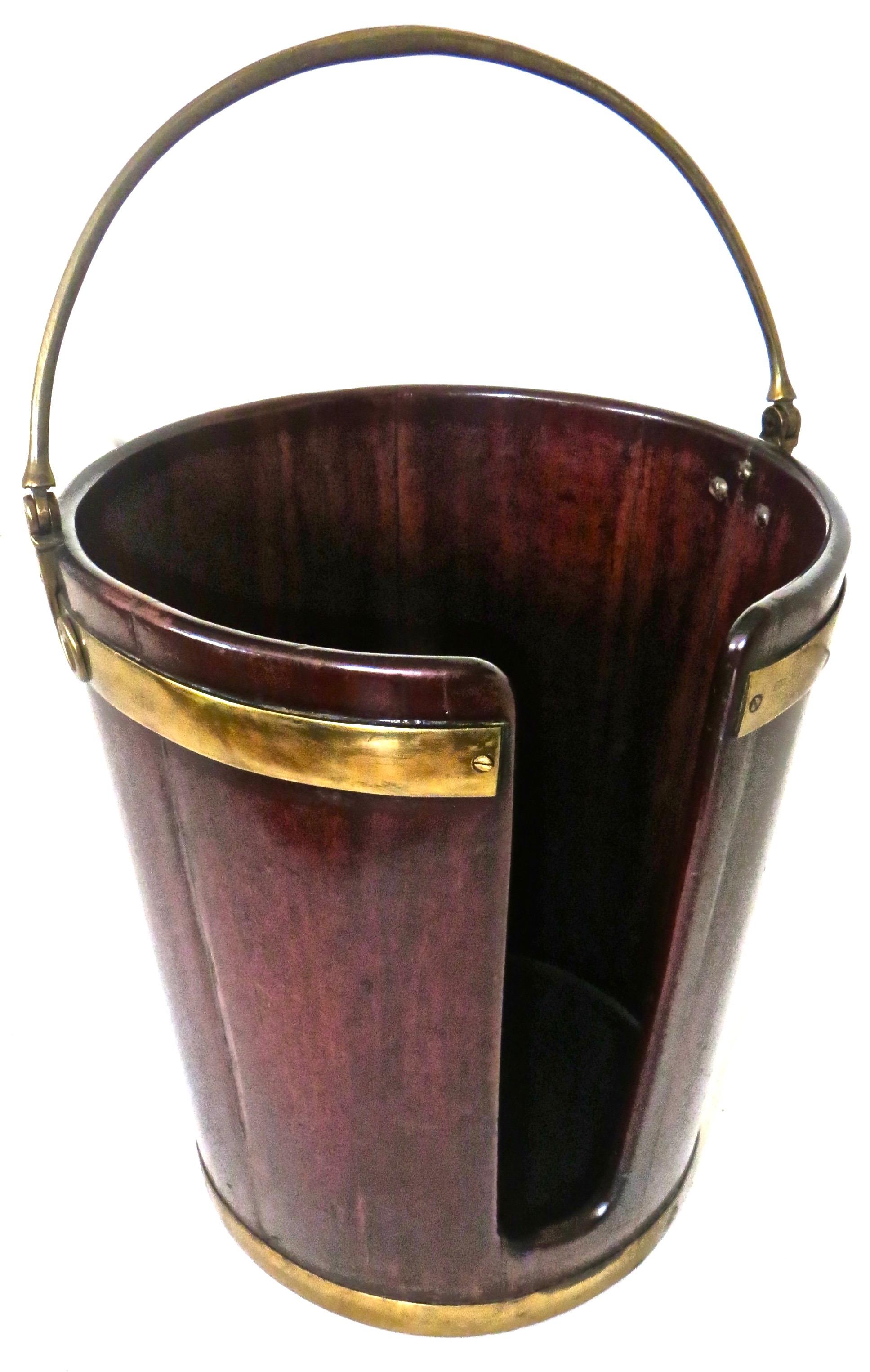Pair of George III Mahogany Brass-Bound Buckets; 1 Peat and 1 Plate, English In Good Condition In Incline Village, NV