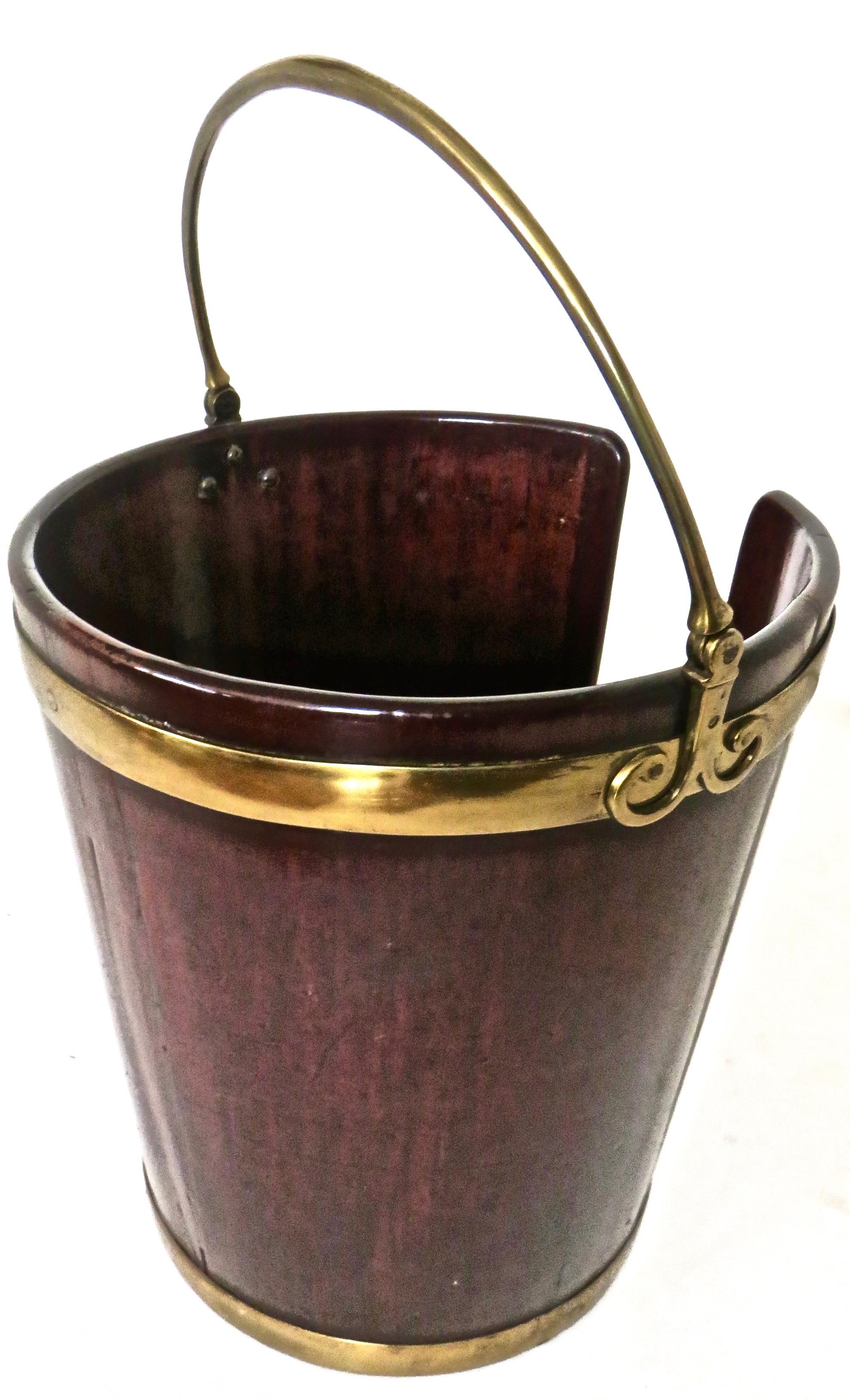 Late 18th Century Pair of George III Mahogany Brass-Bound Buckets; 1 Peat and 1 Plate, English