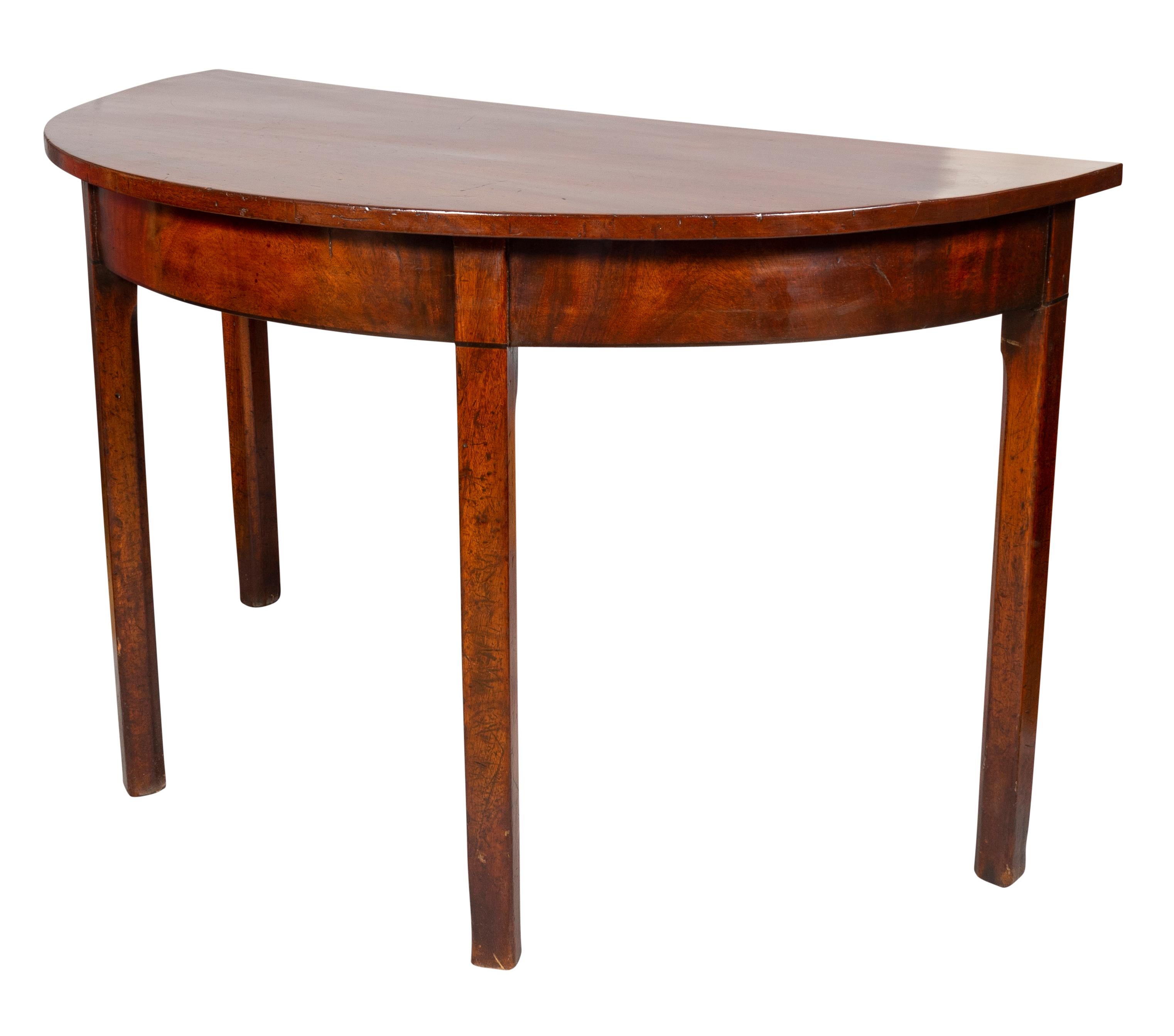 Pair George III Mahogany Demilune Console Tables For Sale 5